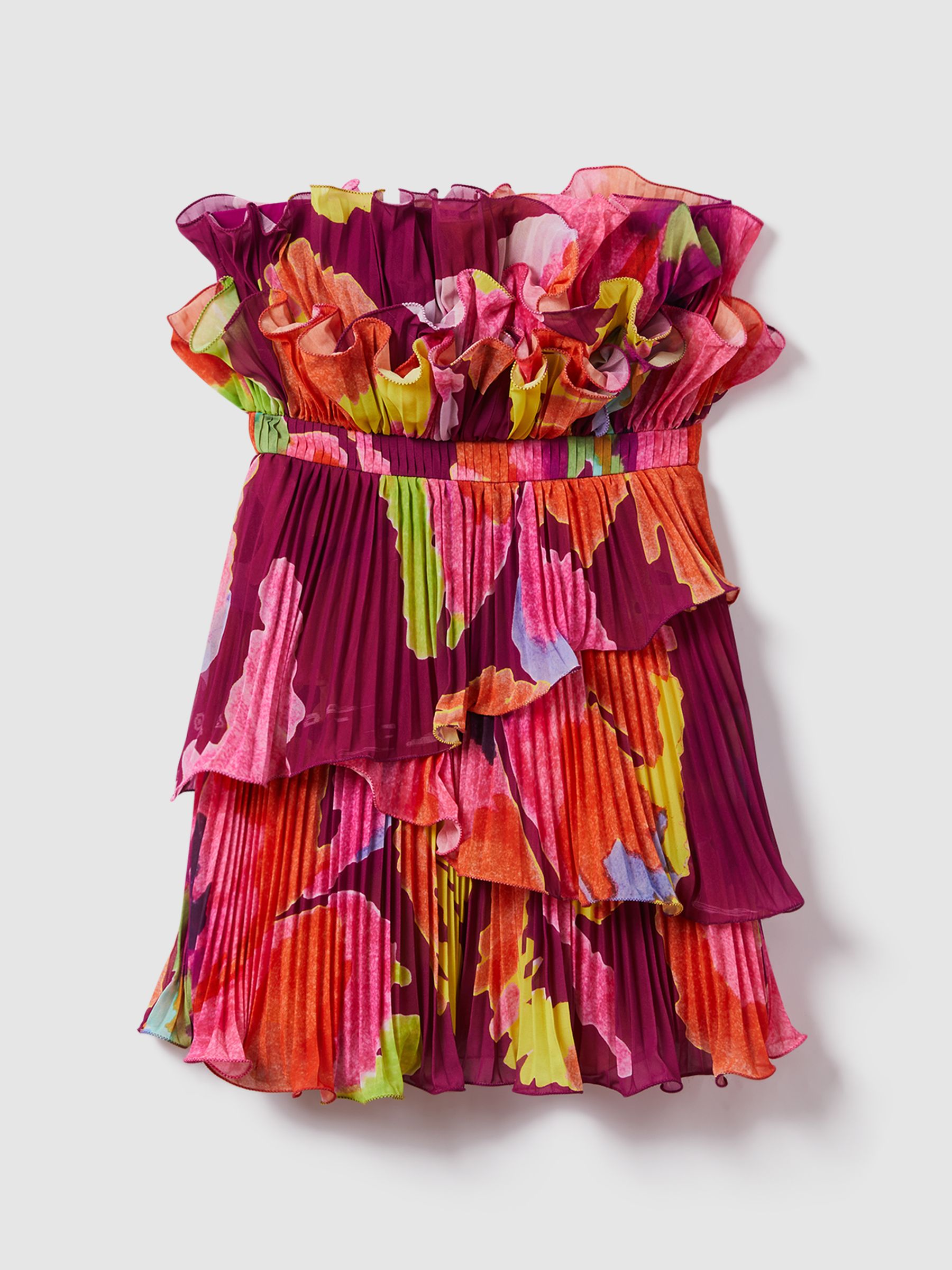 Amur Pleated Strapless Mini Dress in Sangria Flower - Image 2 of 6