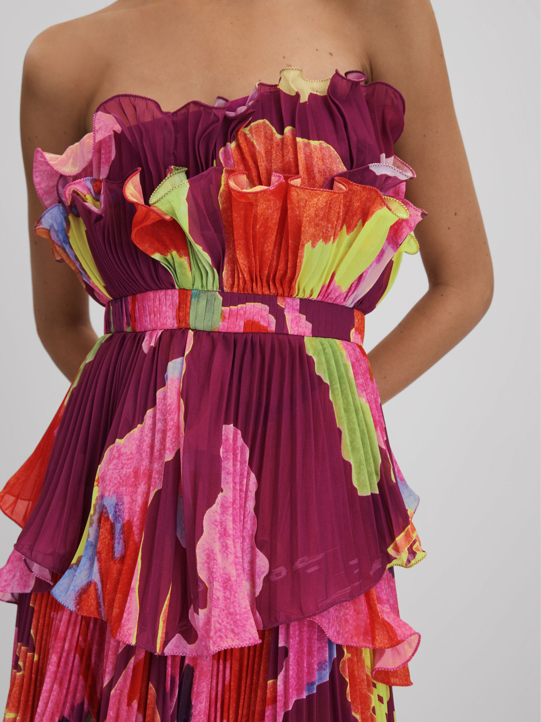 Amur Pleated Strapless Mini Dress in Sangria Flower - Image 4 of 6