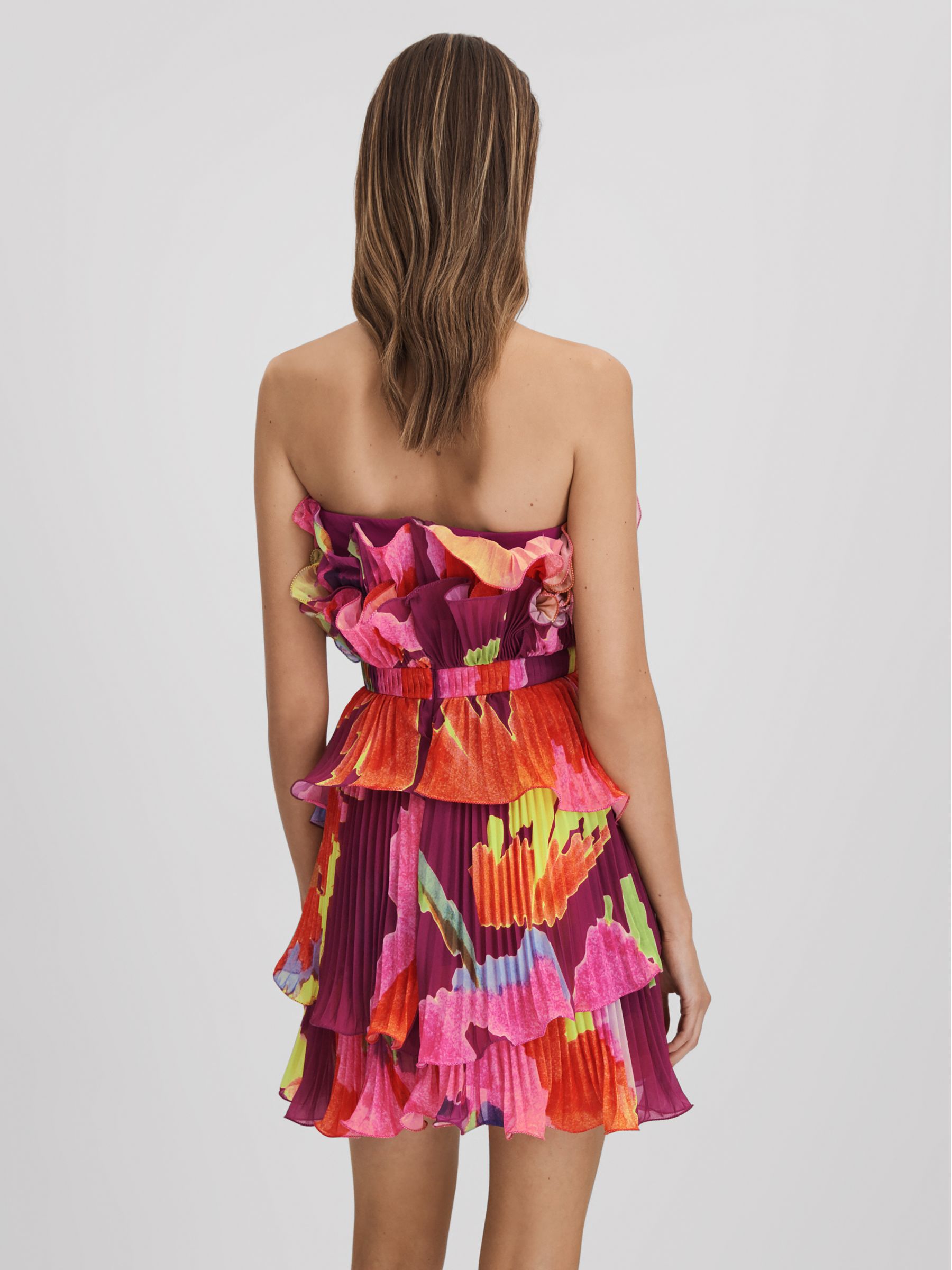 Amur Pleated Strapless Mini Dress in Sangria Flower - Image 5 of 6
