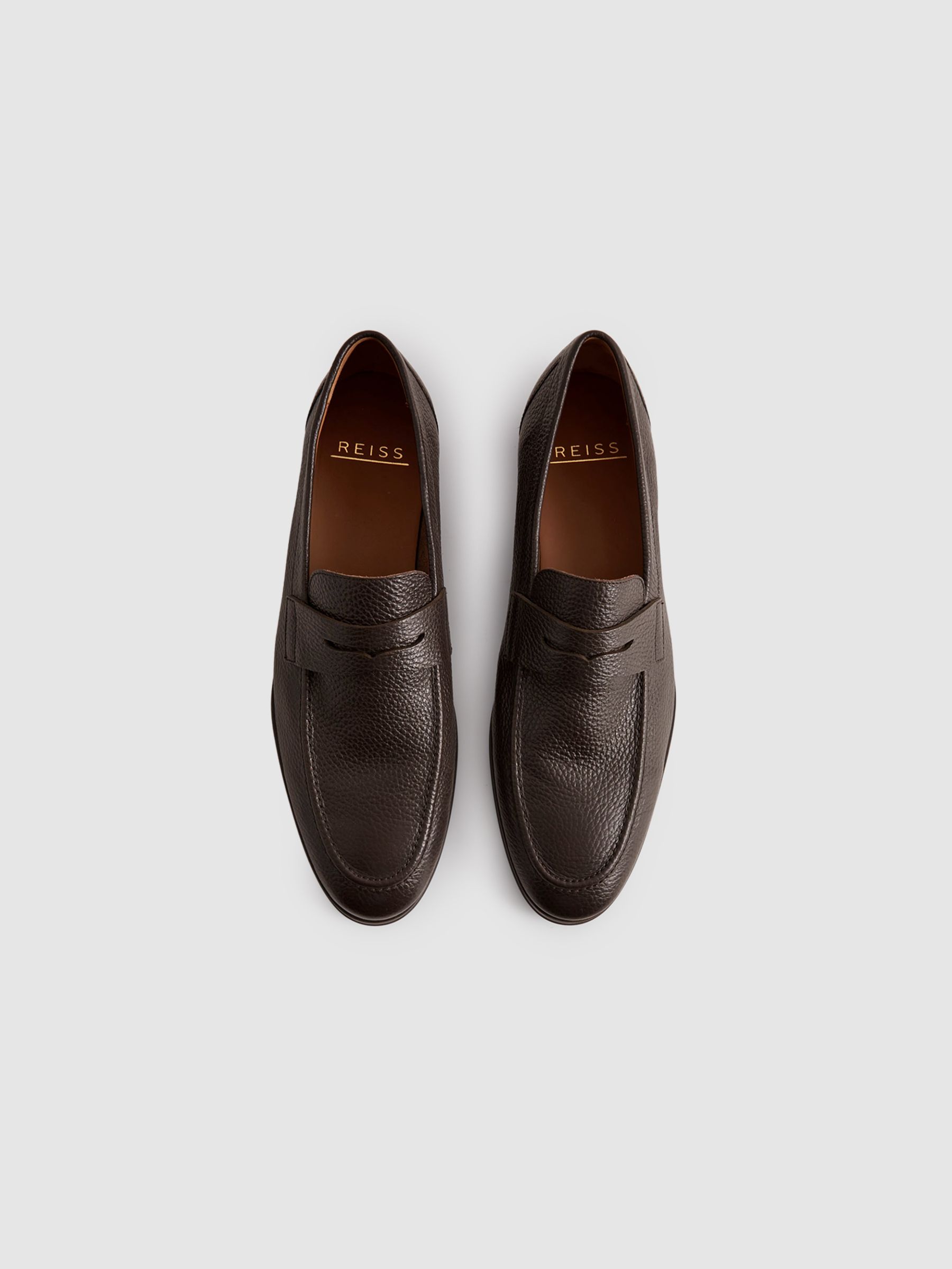 Reiss Grained Leather Slip-On Loafers in Dark Brown | REISS display picture 1