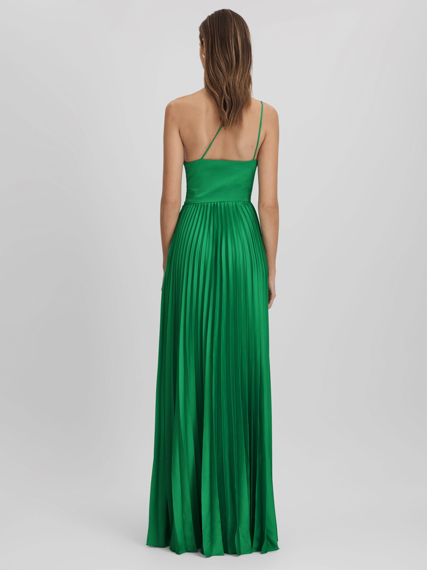 Reiss Amur One Shoulder Satin Maxi Dress in Snow Pea | REISS