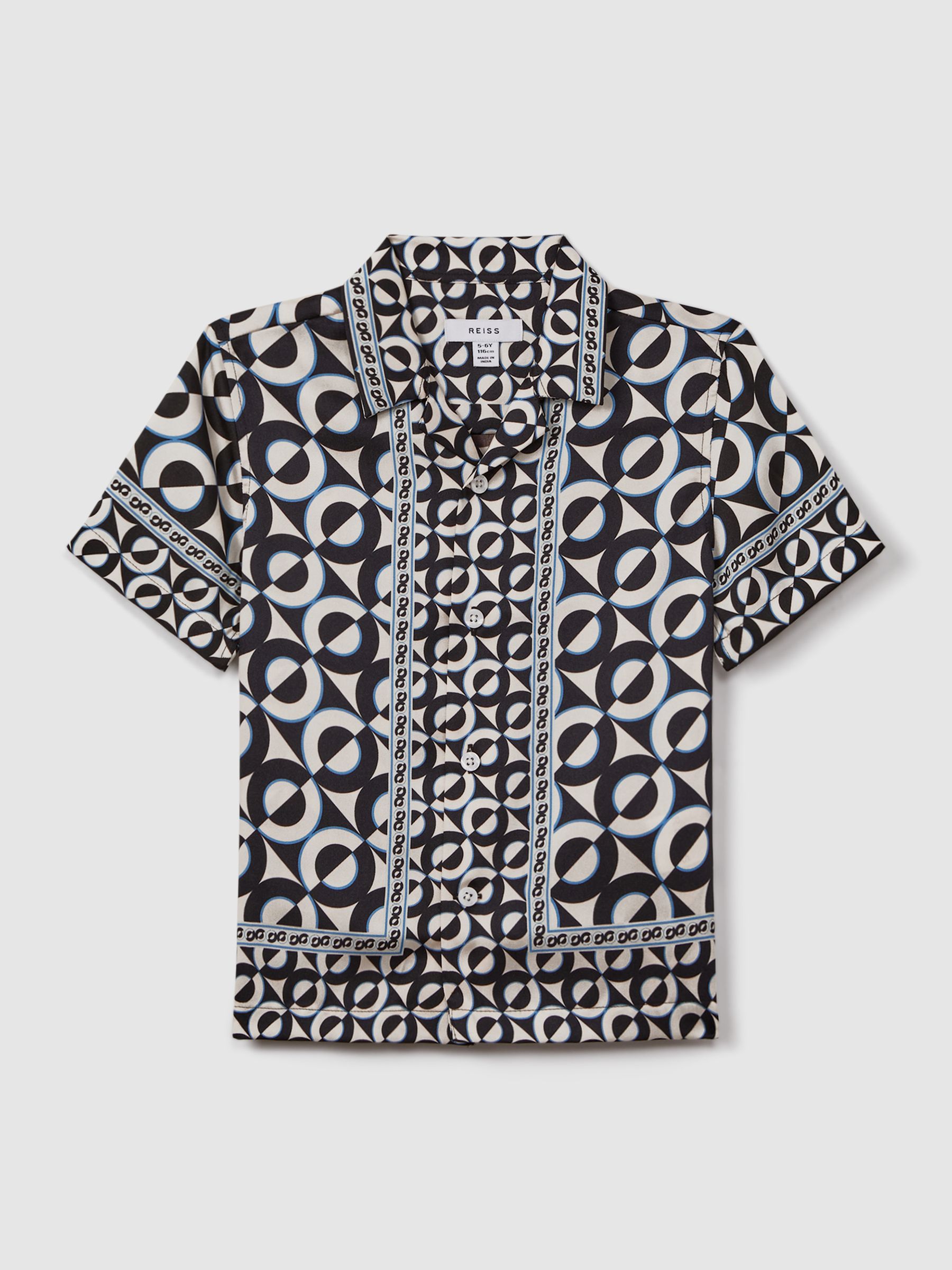 3-9 yrs Printed Cuban Collar Shirt in Lapis Blue - Image 2 of 6