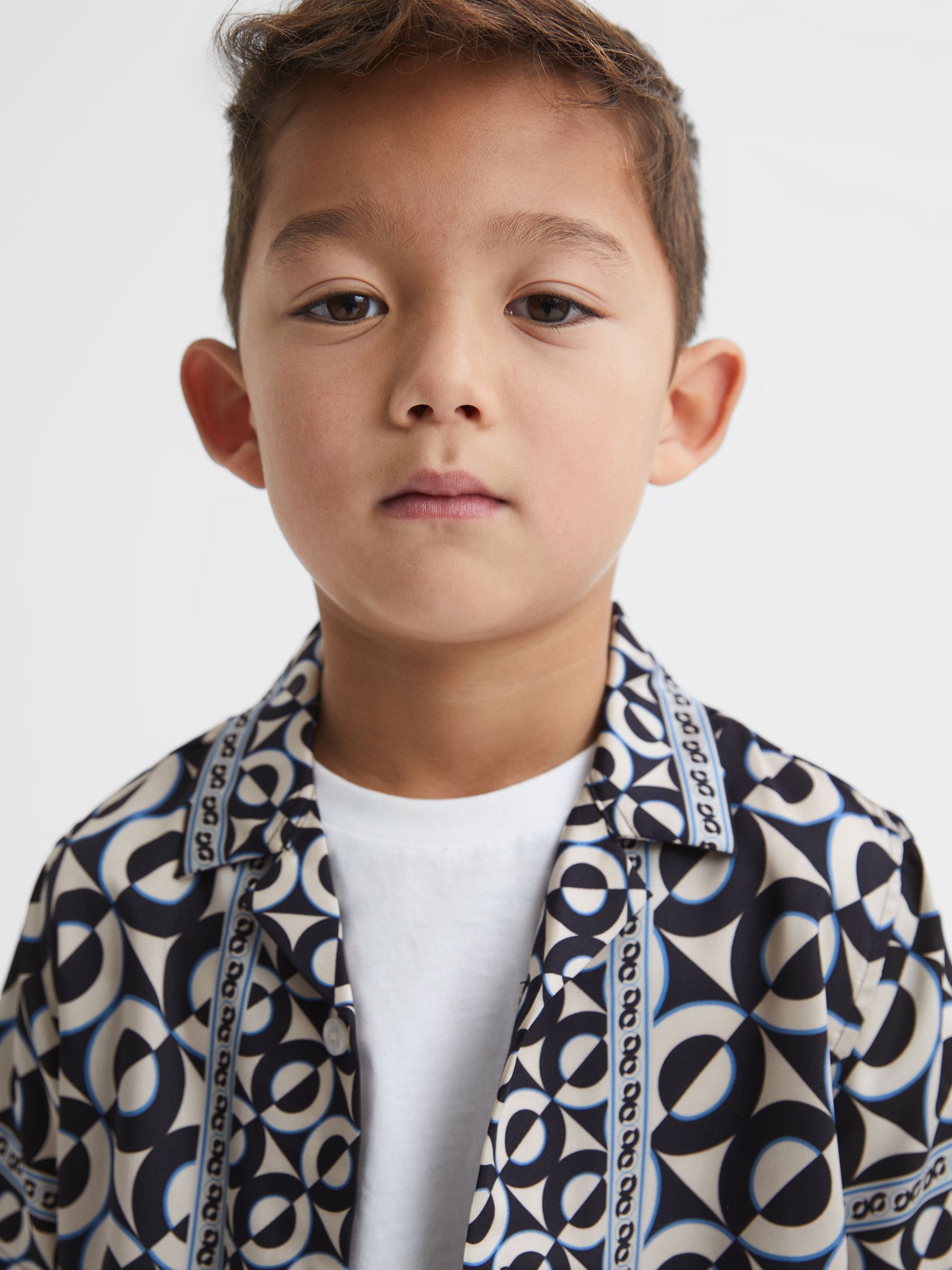 3-9 yrs Printed Cuban Collar Shirt in Lapis Blue - Image 4 of 6