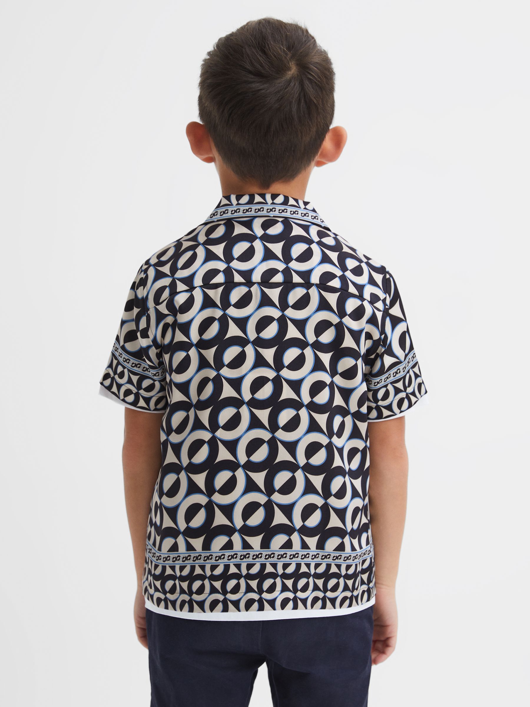 3-9 yrs Printed Cuban Collar Shirt in Lapis Blue - Image 5 of 6