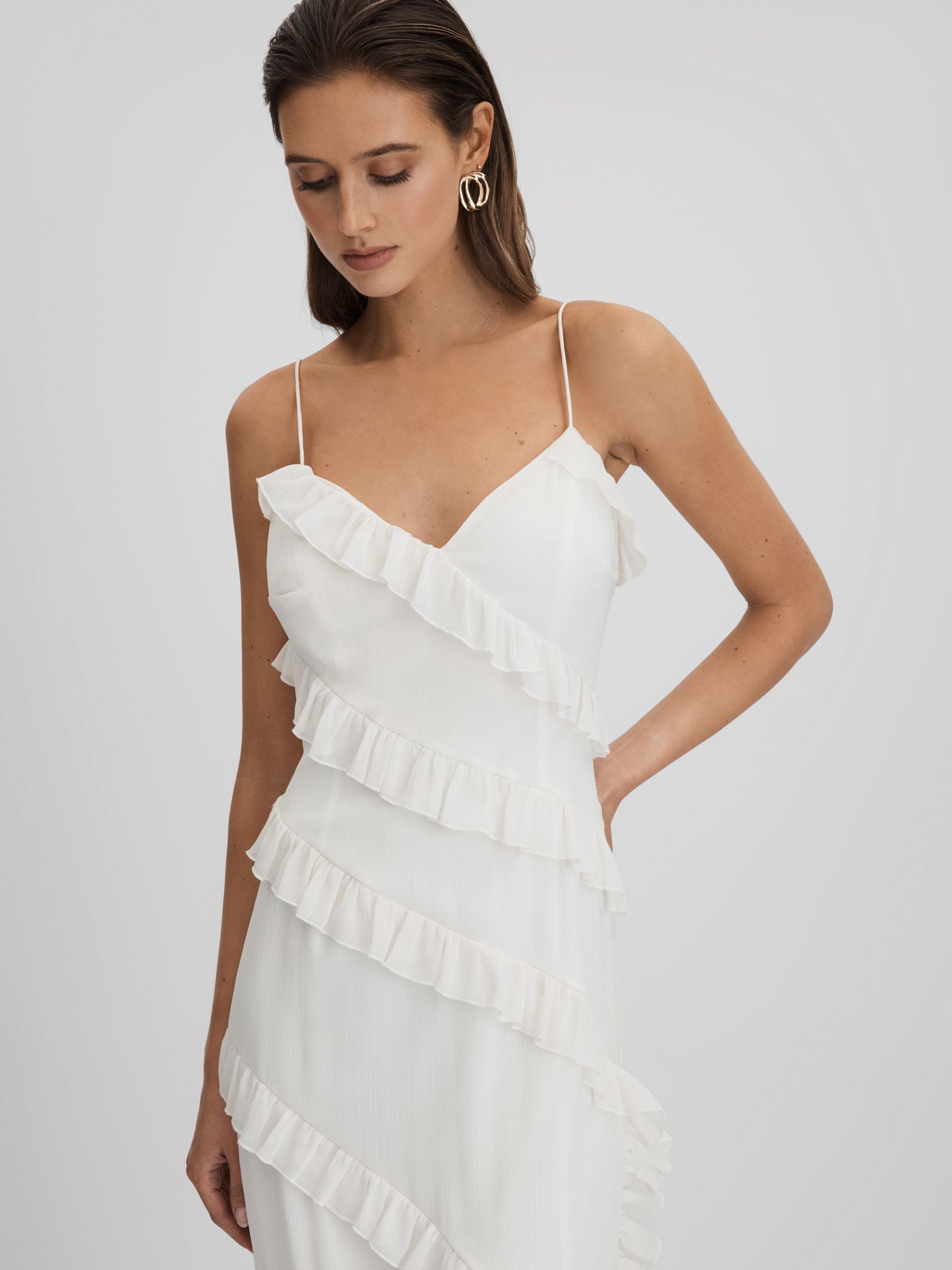 Reiss Amur Ruffle Maxi Dress in White | REISS Reiss Amur Ruffle Maxi Dress in White | REISS