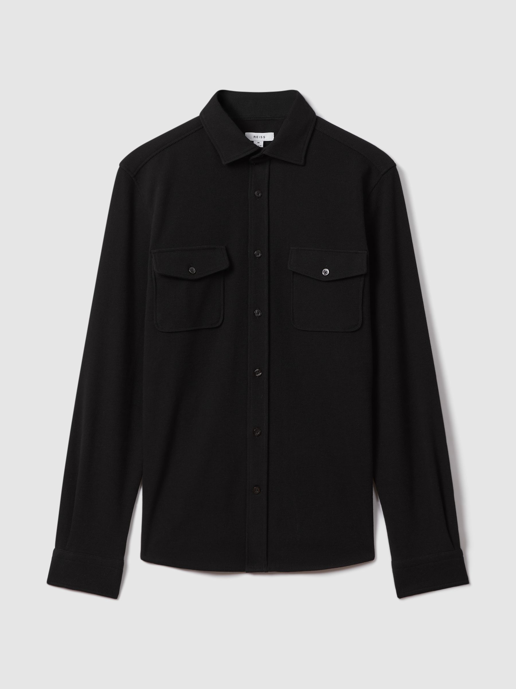 Textured Button-Through Shirt in Black - Image 2 of 7 Textured Button-Through Shirt in Black - Image 2 of 7