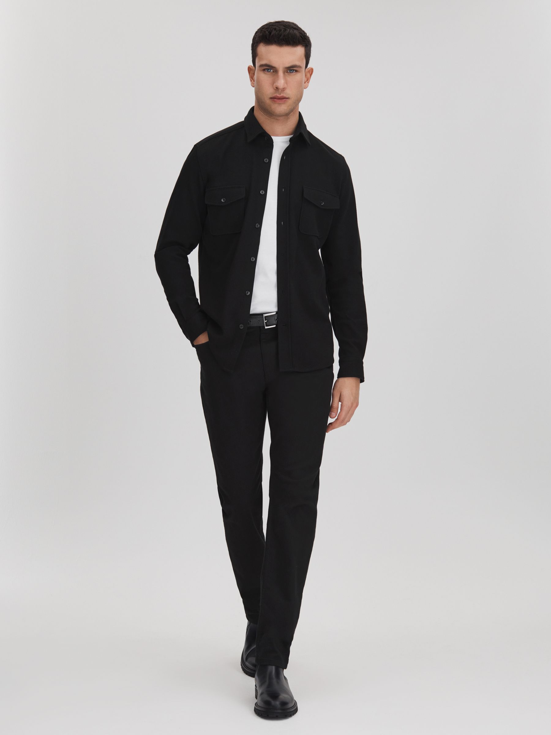 Textured Button-Through Shirt in Black - Image 3 of 7