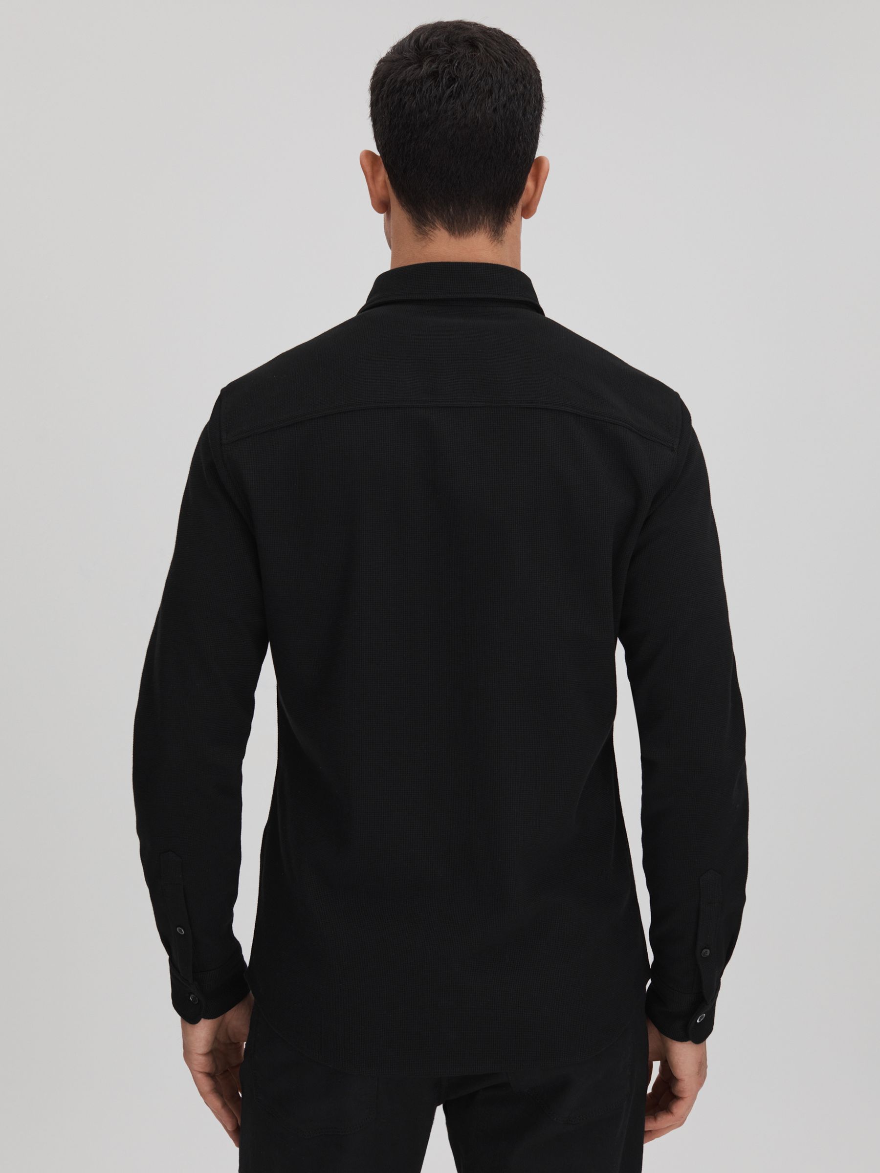 Textured Button-Through Shirt in Black - Image 5 of 7