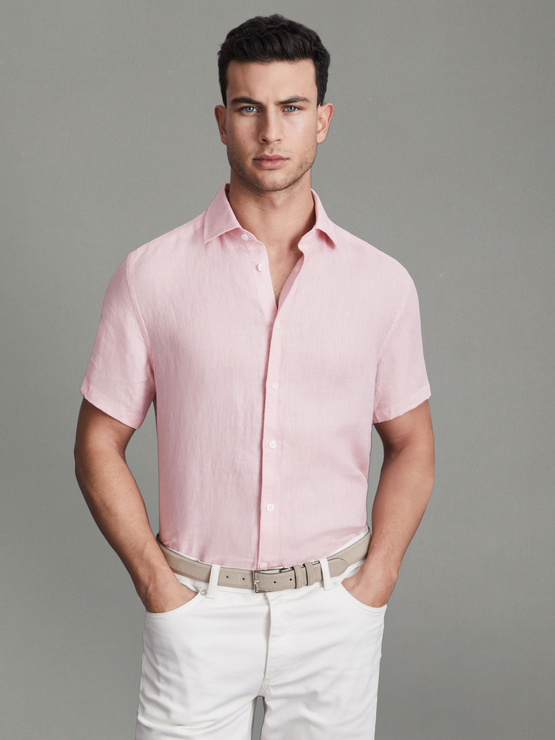 Holiday Flamingo Slim Fit 100% Linen Shirt - Image 1 of 5