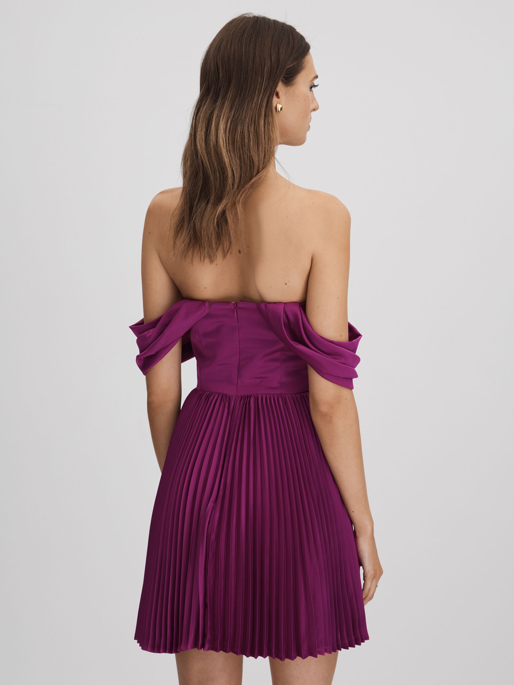 Reiss Amur Off-The-Shoulder Mini Dress in Purple | REISS