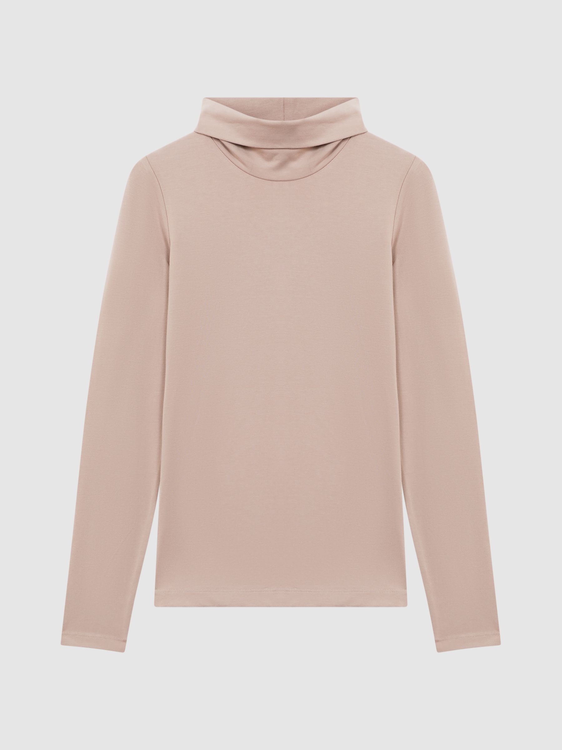 Fitted Roll Neck T-Shirt in Light Pink - Image 2 of 5