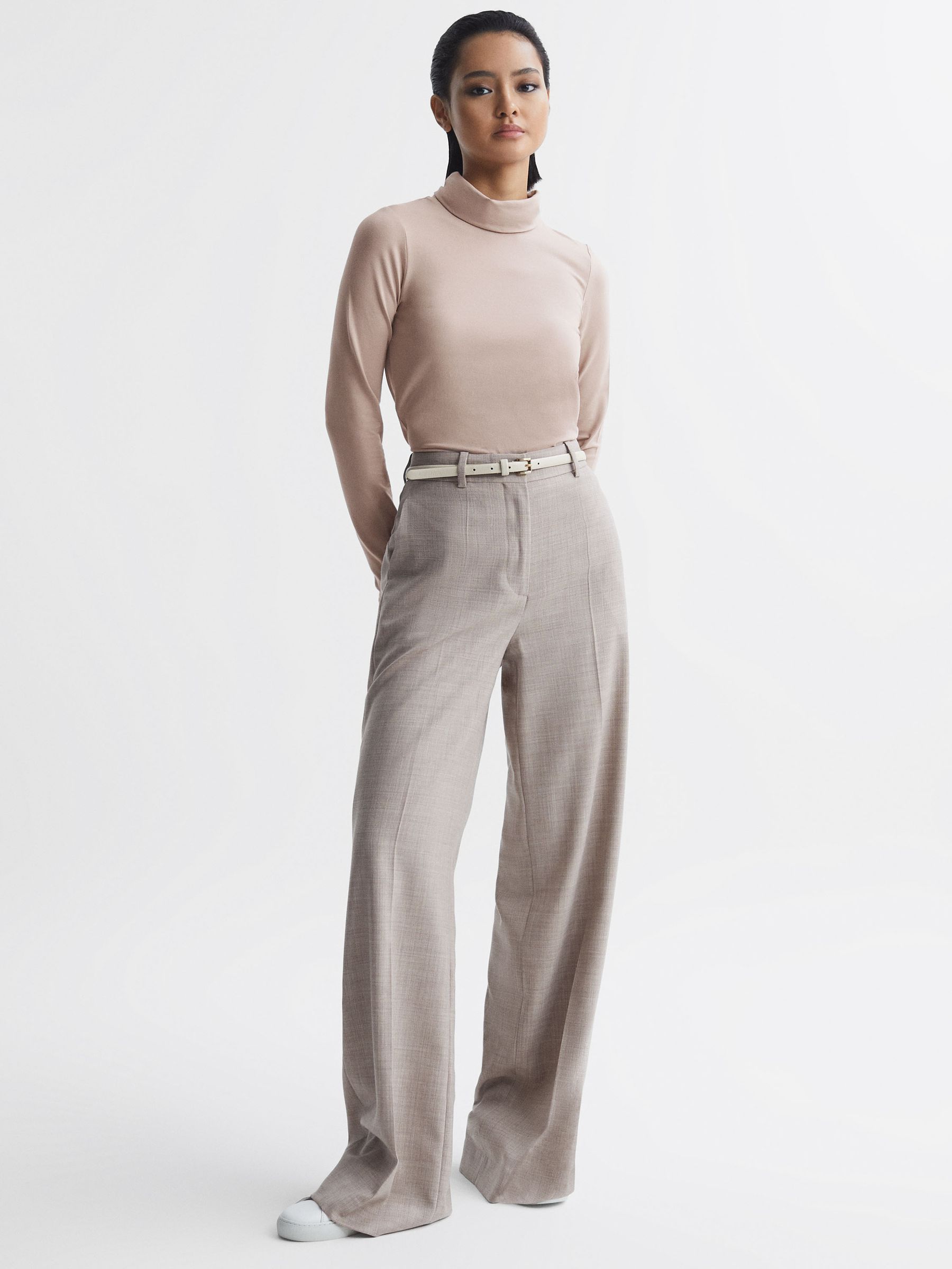 Fitted Roll Neck T-Shirt in Light Pink - Image 3 of 5