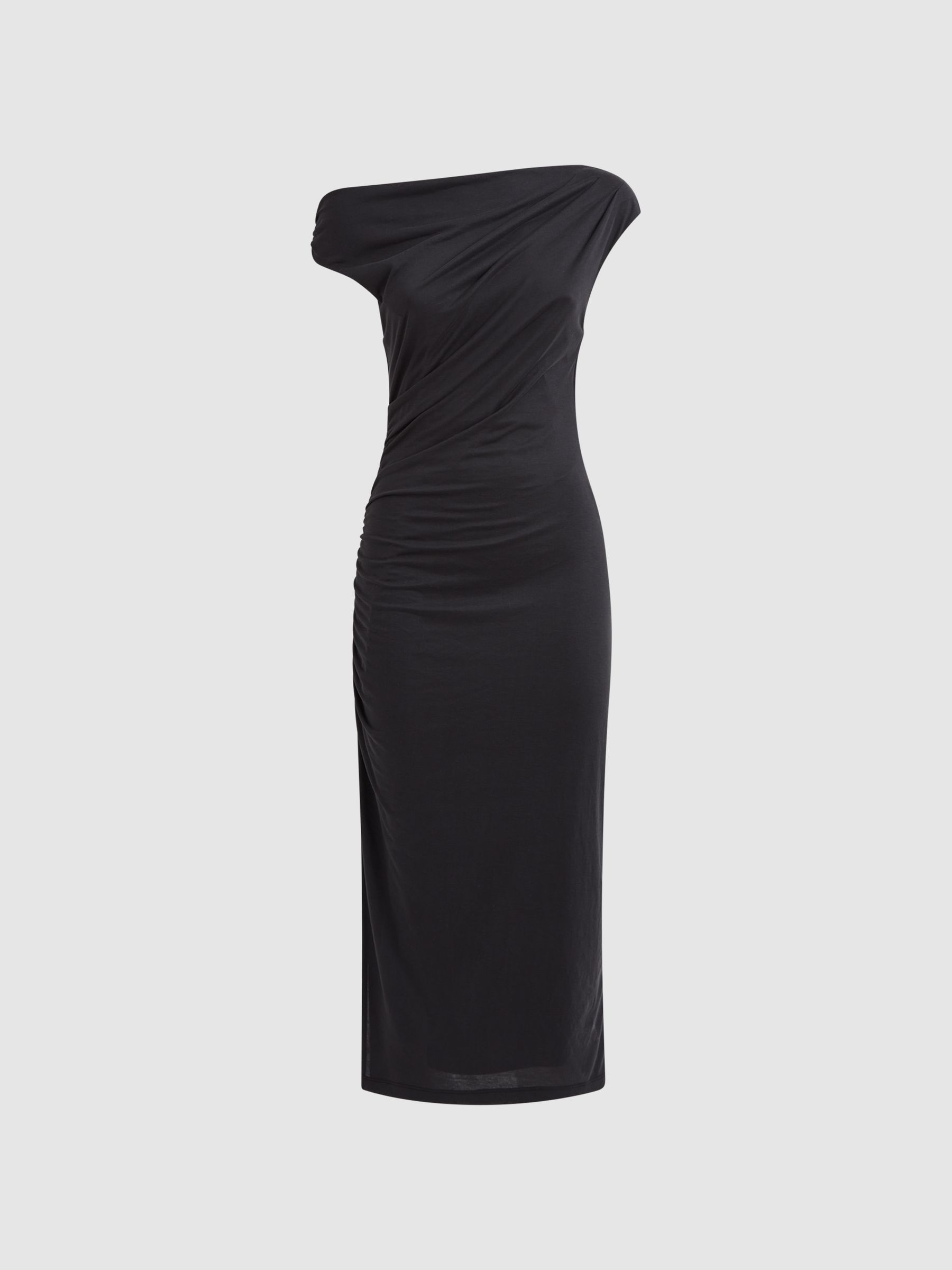 Bodycon Ruched Midi Dress in Charcoal - Image 2 of 4