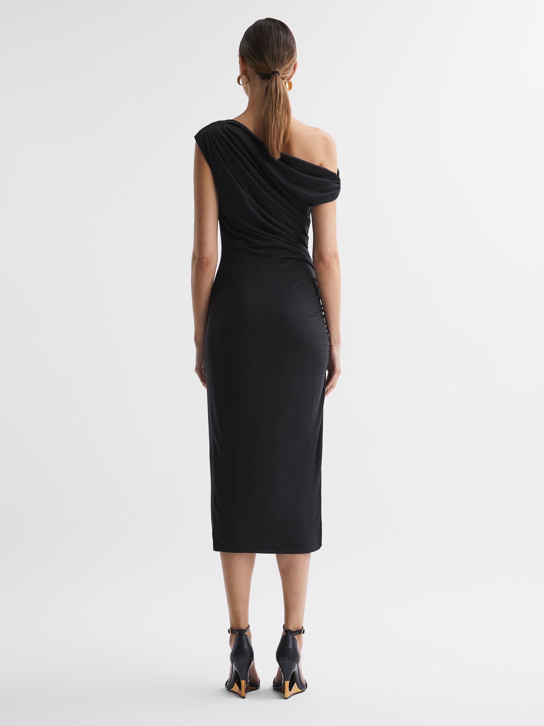 Bodycon Ruched Midi Dress in Charcoal - Image 4 of 4