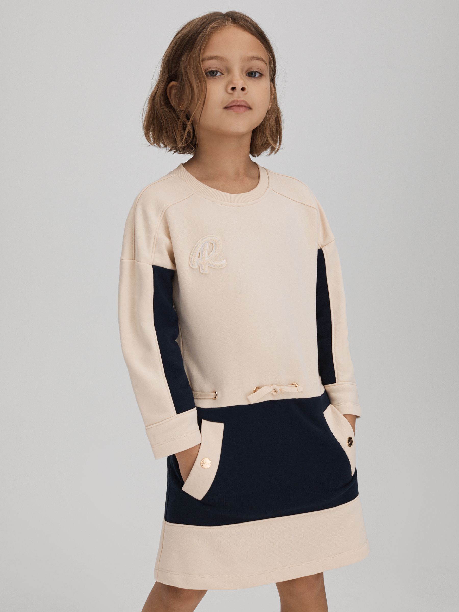 9-13 yrs Cotton Jersey Blend Crew Neck Dress in Ivory - Image 3 of 6