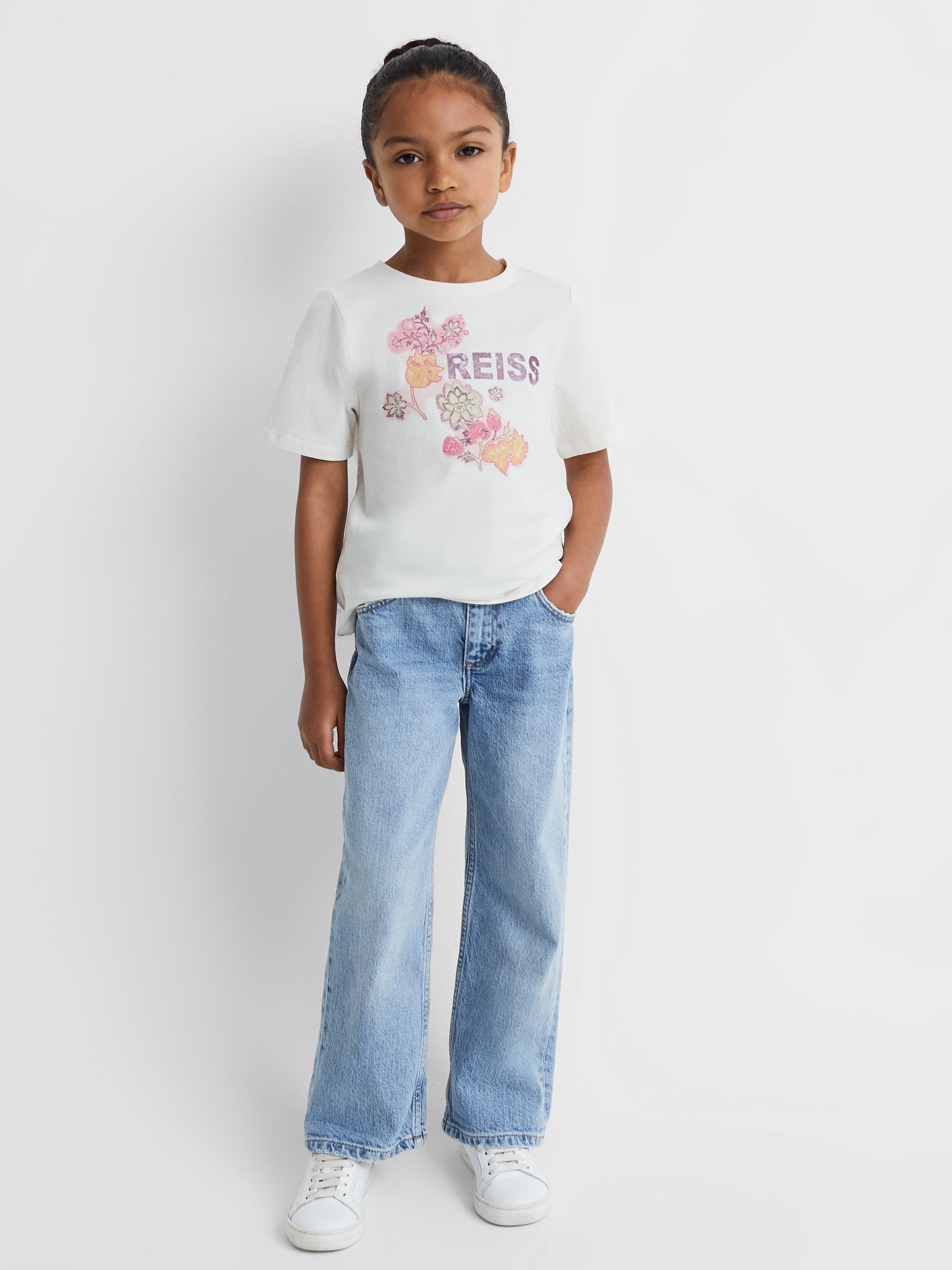 9-13 yrs Cotton Motif Crew-Neck T-Shirt in Ivory - Image 3 of 6