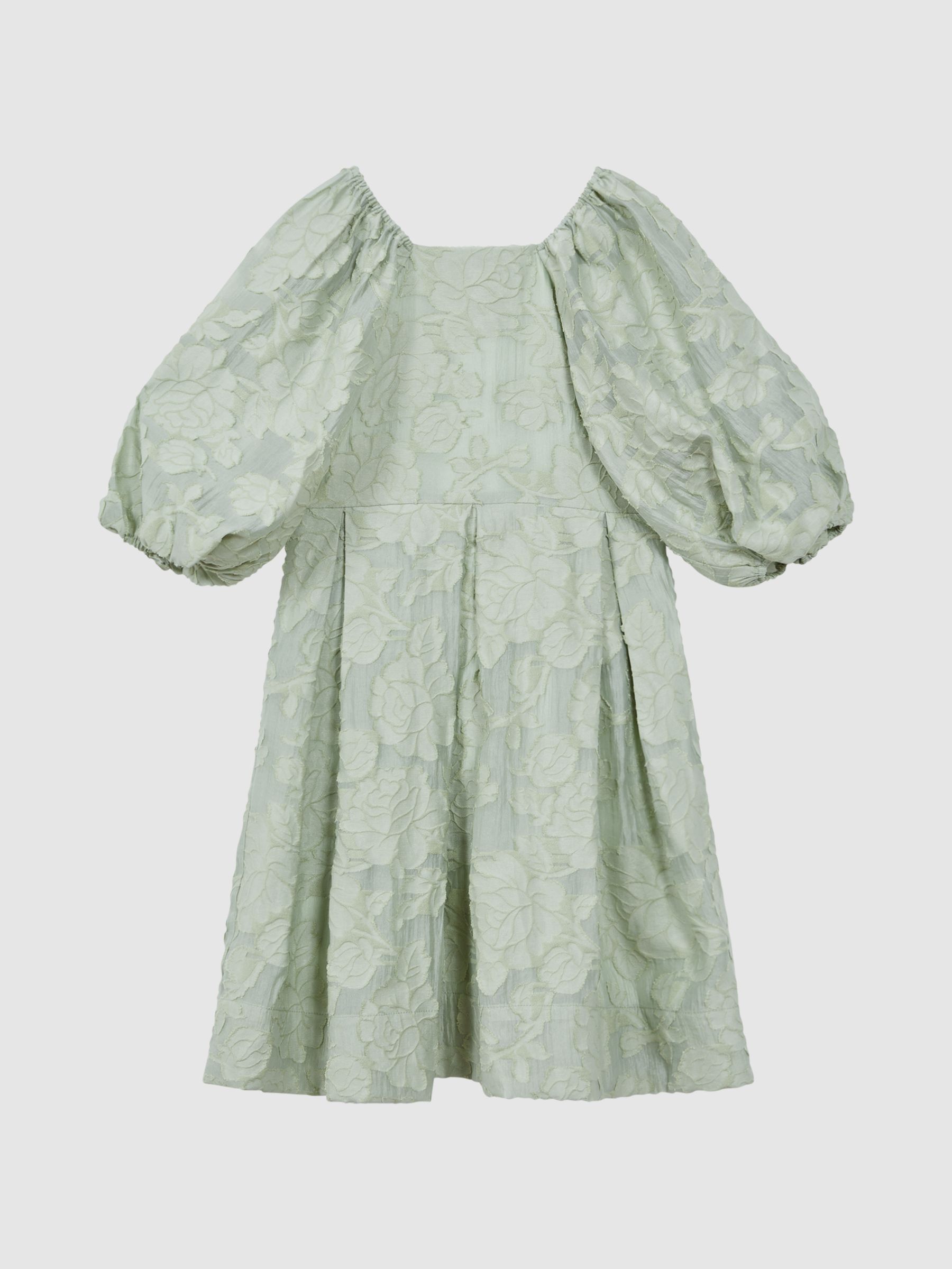 4-9 yrs Jacquard Puff Sleeve Dress in Sage - Image 2 of 6