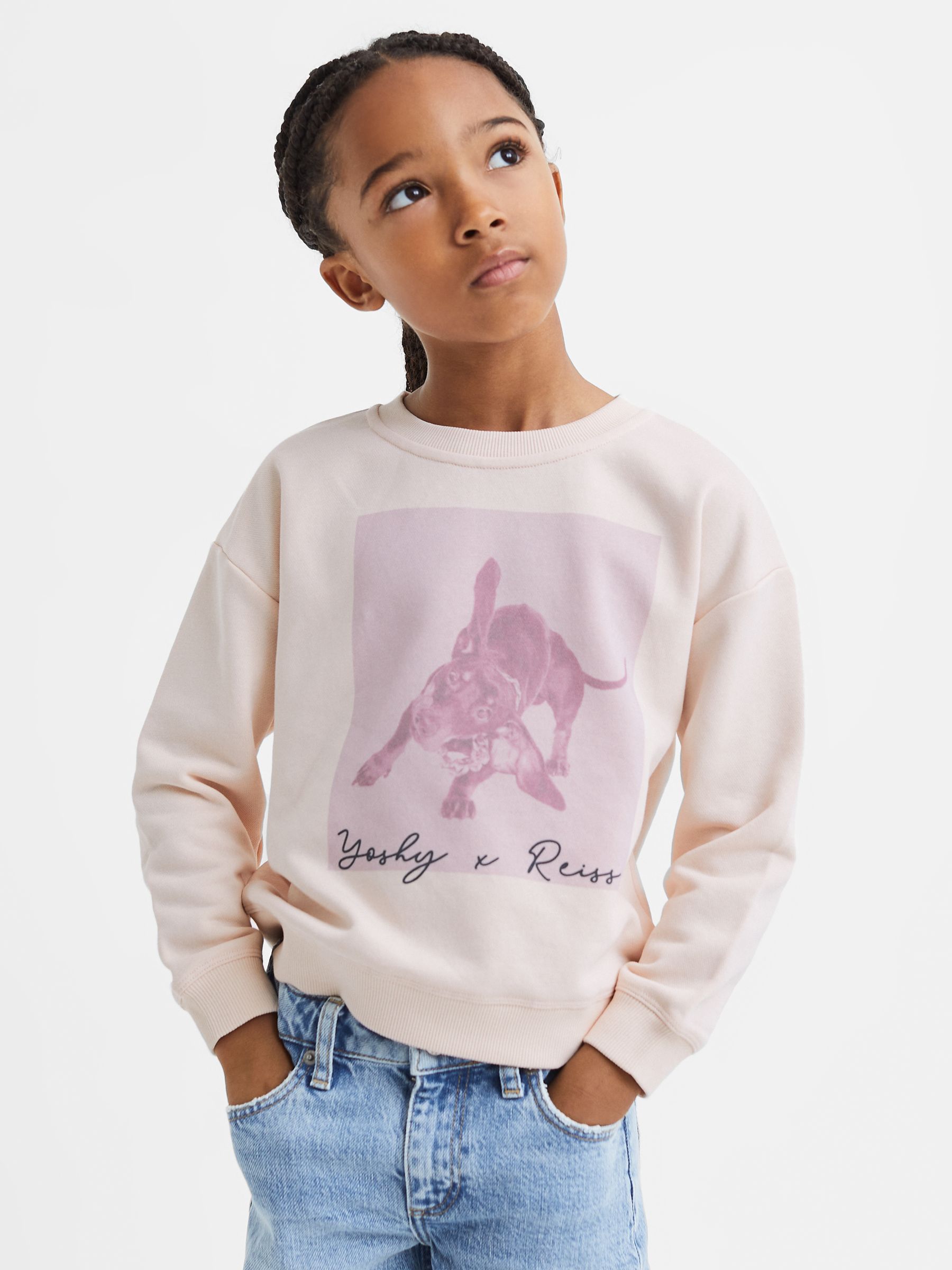 4-9 yrs Cotton Blend Print Crew Neck Jumper in Pink - Image 1 of 6