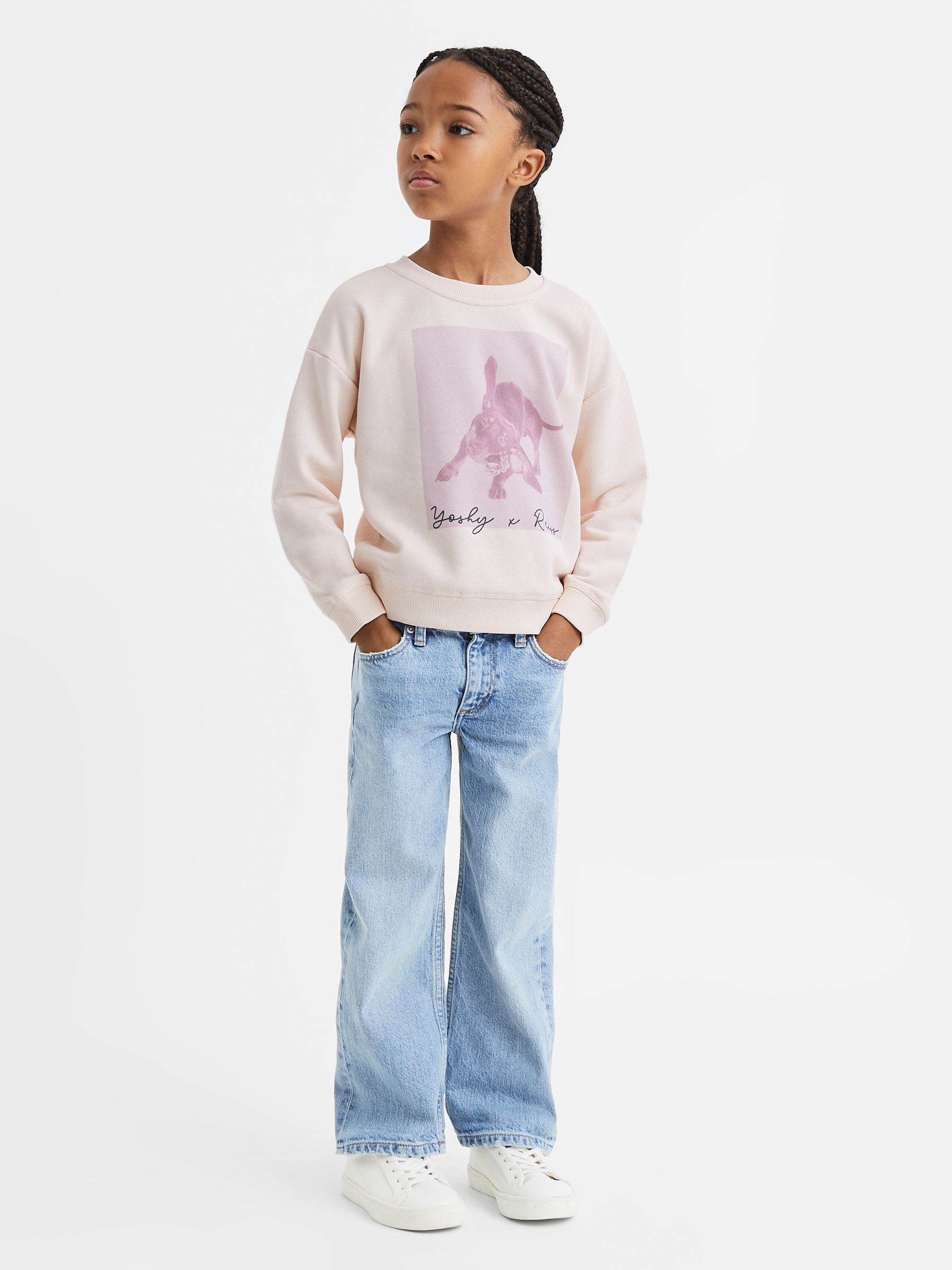 4-9 yrs Cotton Blend Print Crew Neck Jumper in Pink - Image 3 of 6