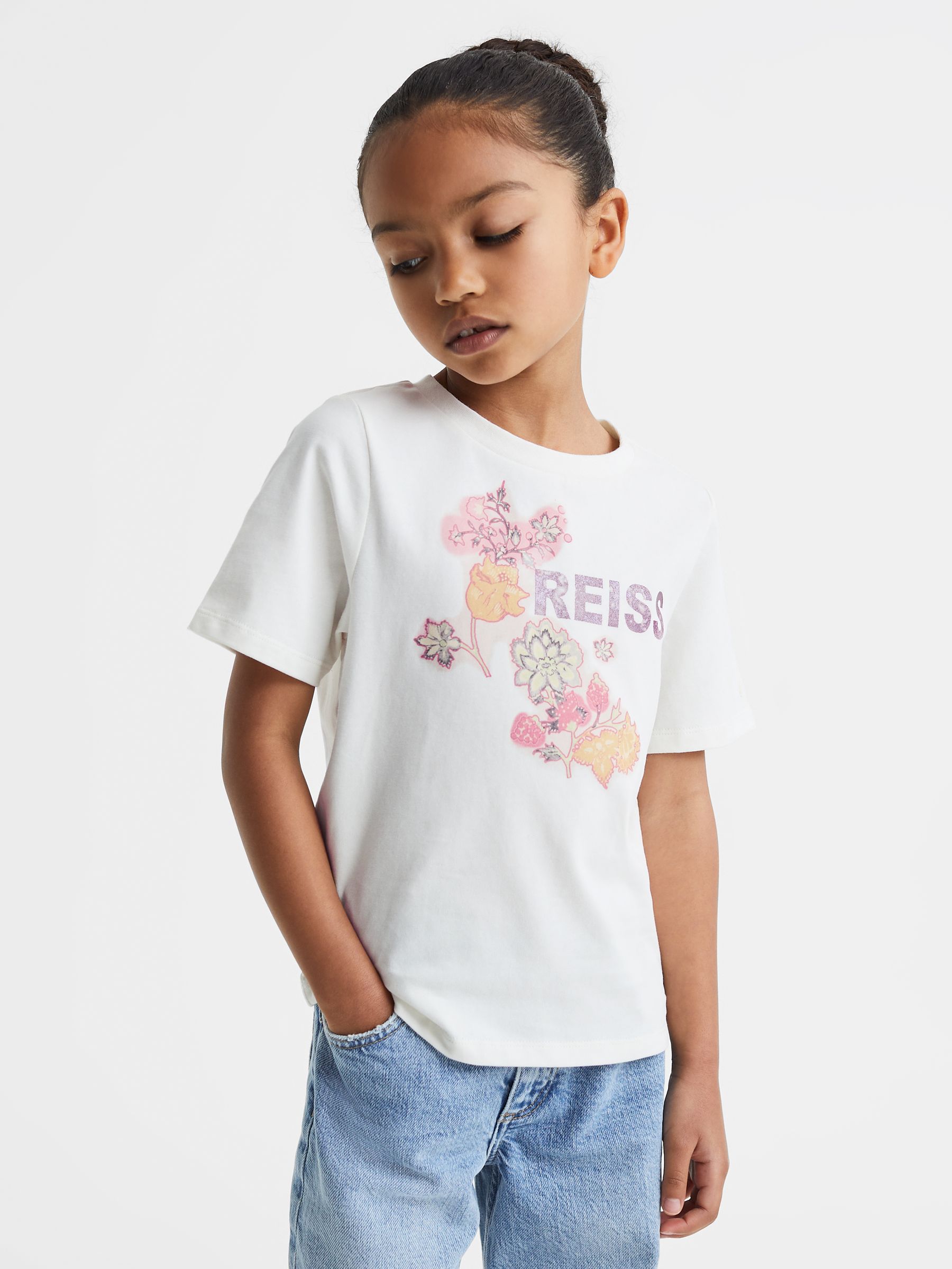 13-14 yrs Cotton Motif Crew-Neck T-Shirt in Ivory - Image 4 of 6