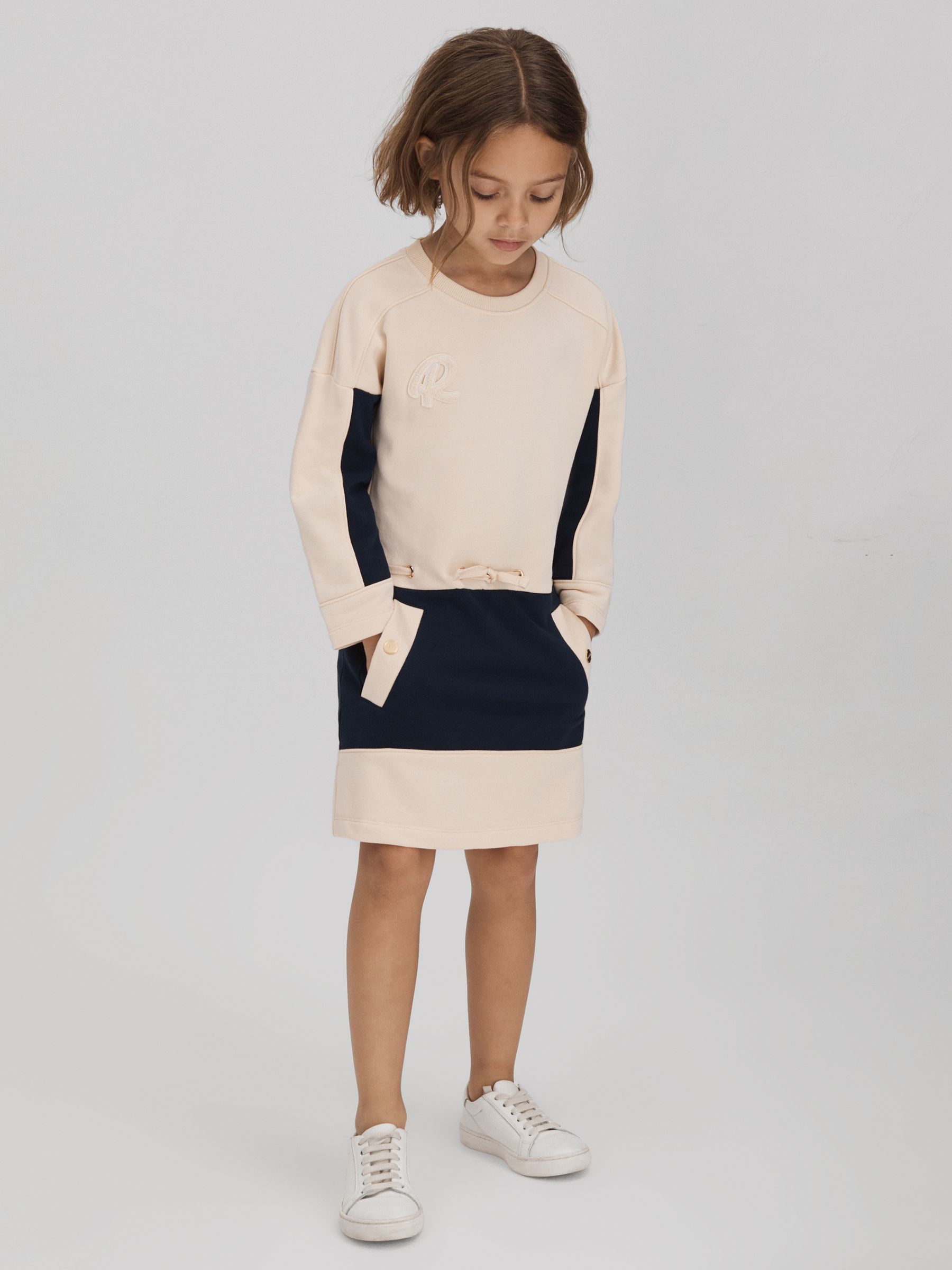 4-9 yrs Cotton Jersey Blend Crew Neck Dress in Ivory - Image 3 of 6