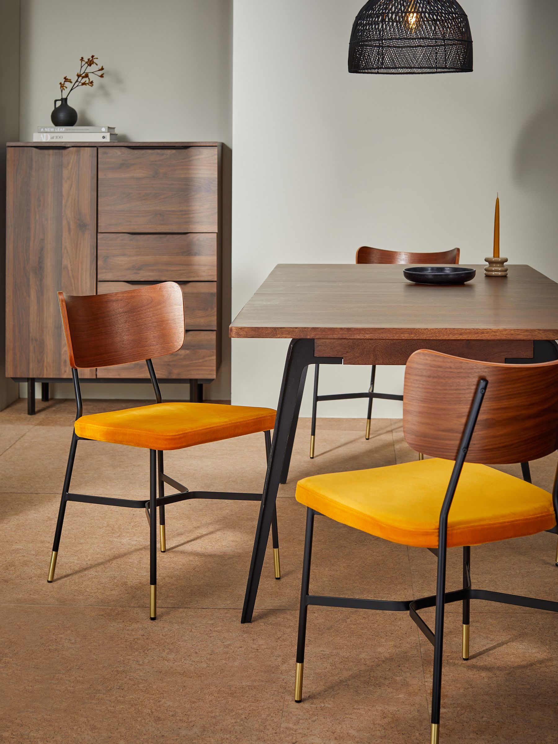 Set of 2 Amalyn Dining Chairs in Velvet in Ochre Yellow - Image 1 of 4
