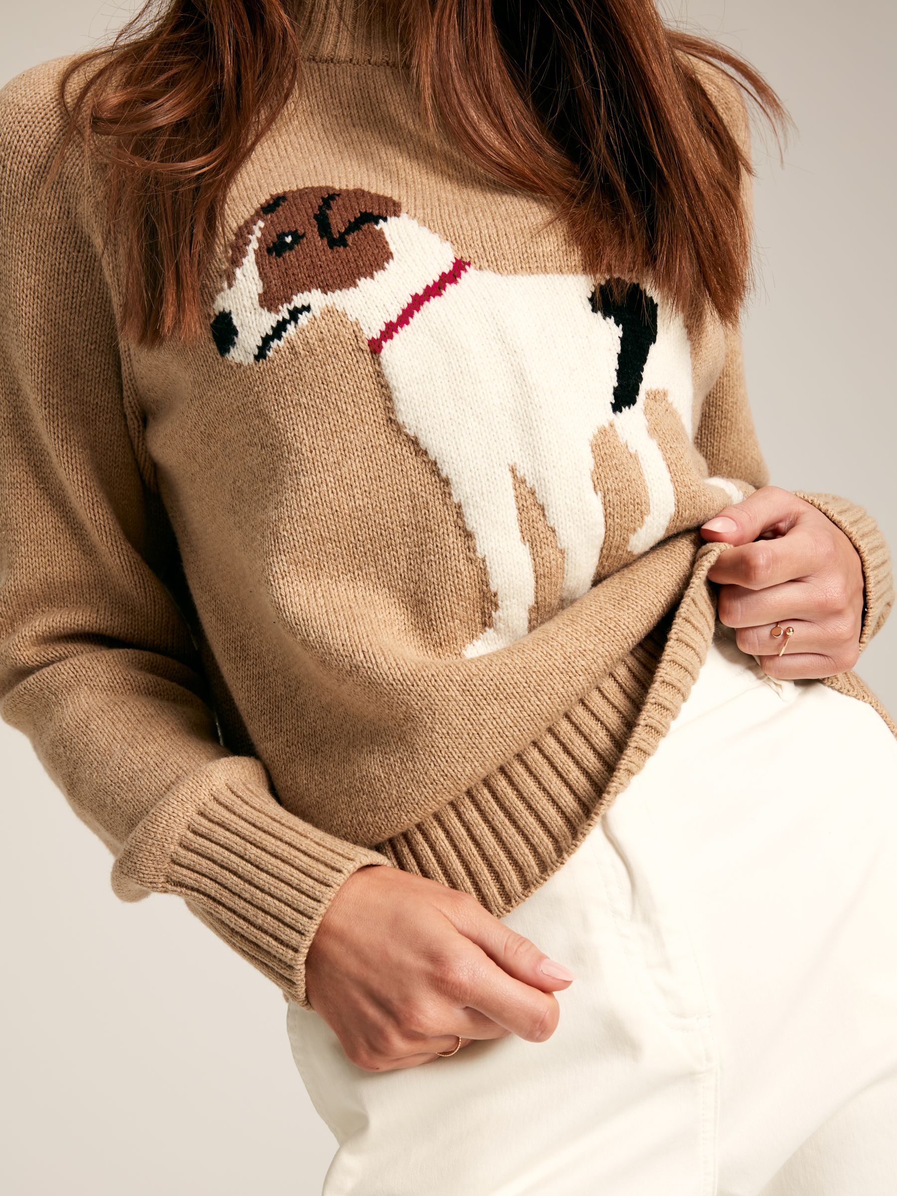 Margot Oatmeal Dog Intarsia Crew Neck Jumper - Image 5 of 6