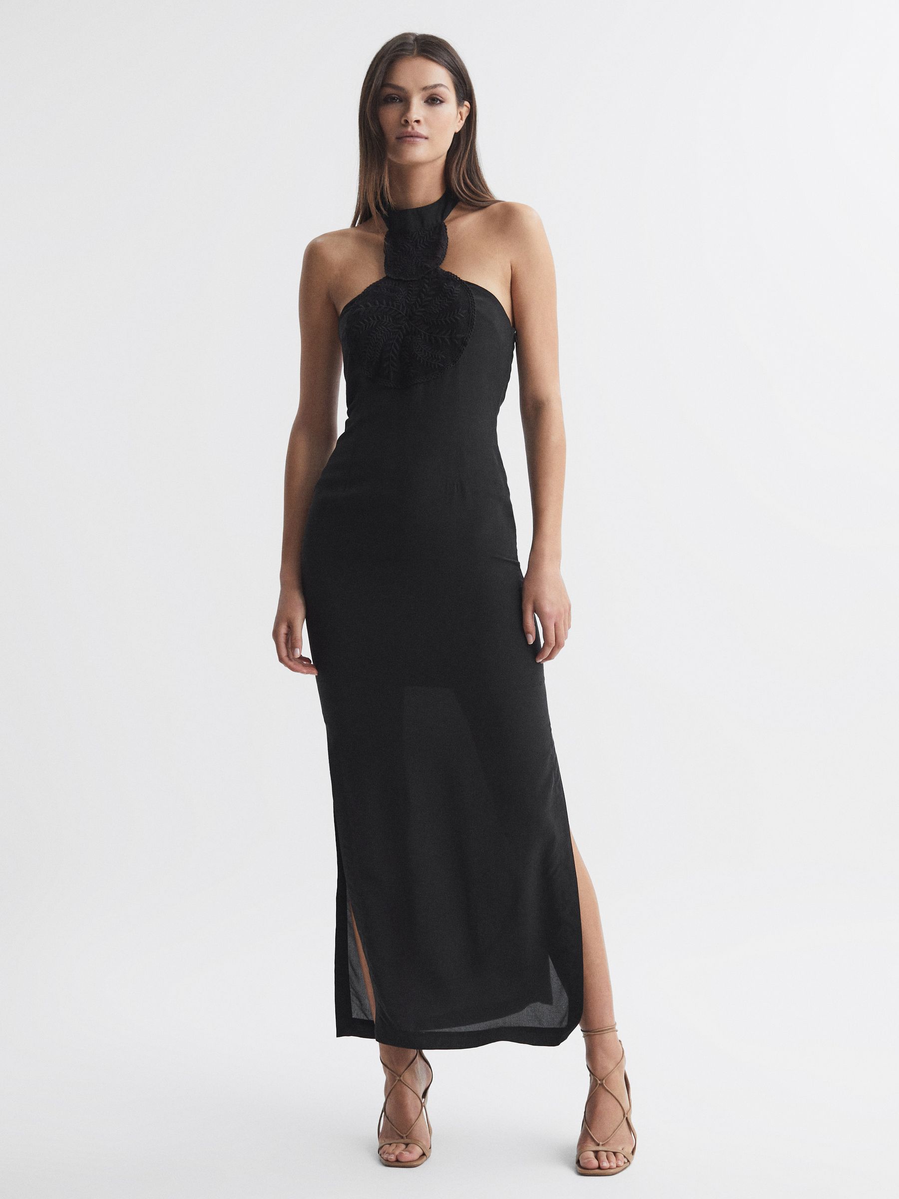Joslin Silk Halterneck Maxi Dress in Sandwash Black - Image 1 of 5