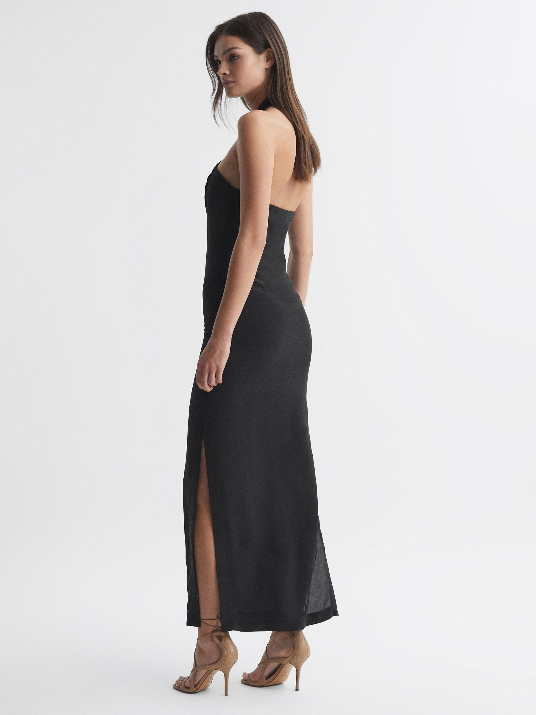 Joslin Silk Halterneck Maxi Dress in Sandwash Black - Image 4 of 5