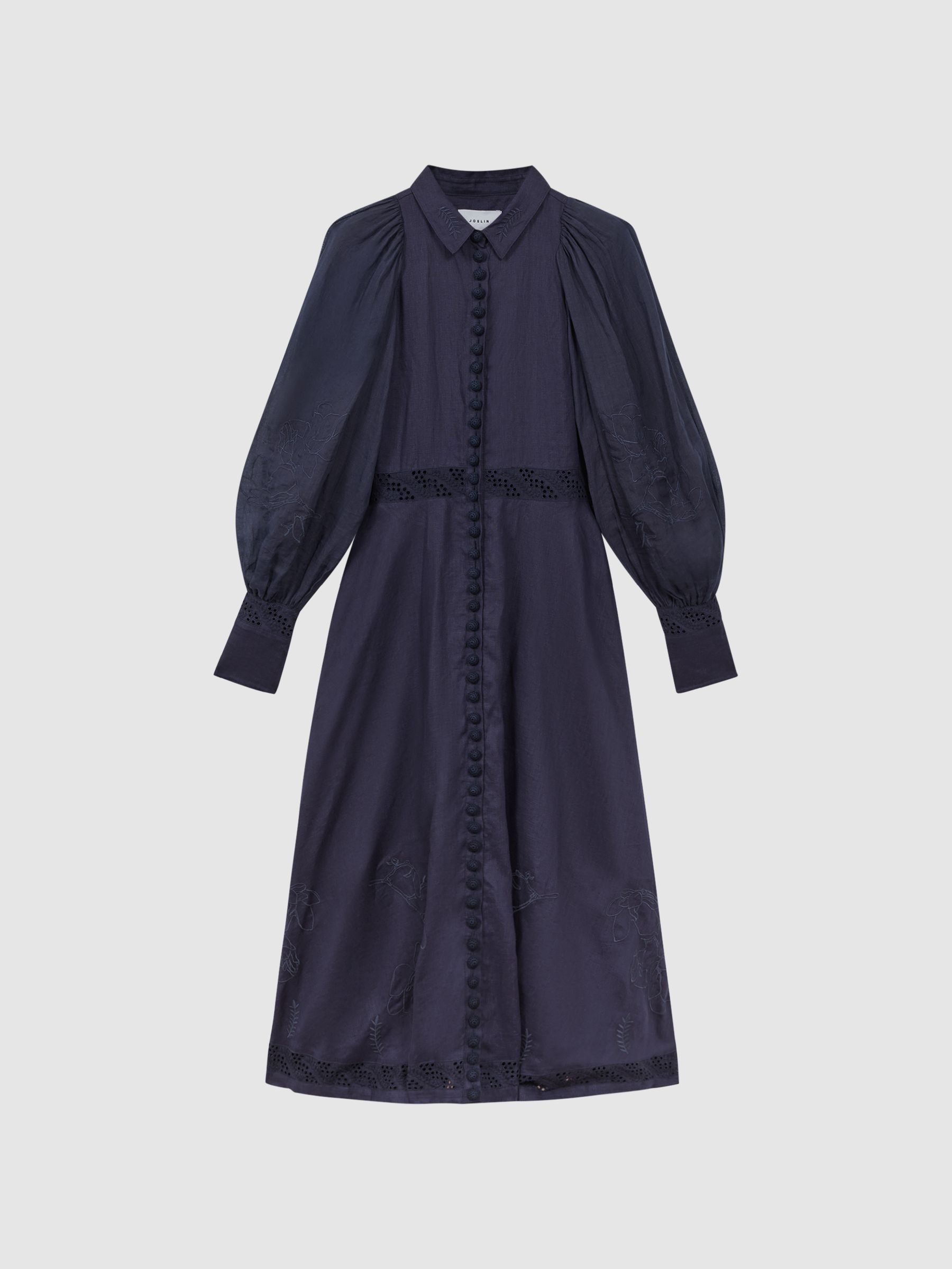 Joslin Linen Shirt Midi Dress in Navy - Image 2 of 6