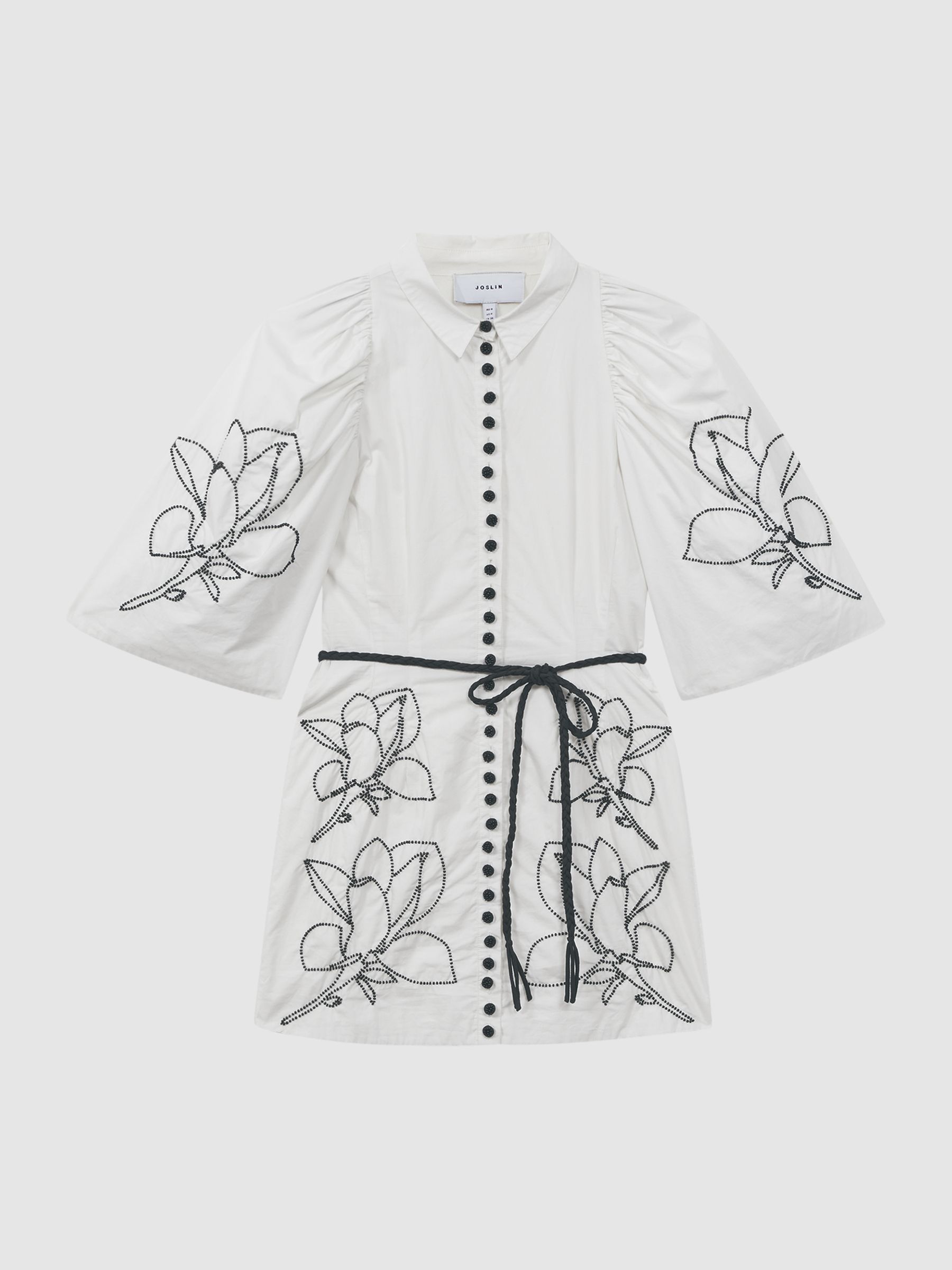 Joslin Beaded Cotton Shirt Mini Dress in White/Black - Image 2 of 5