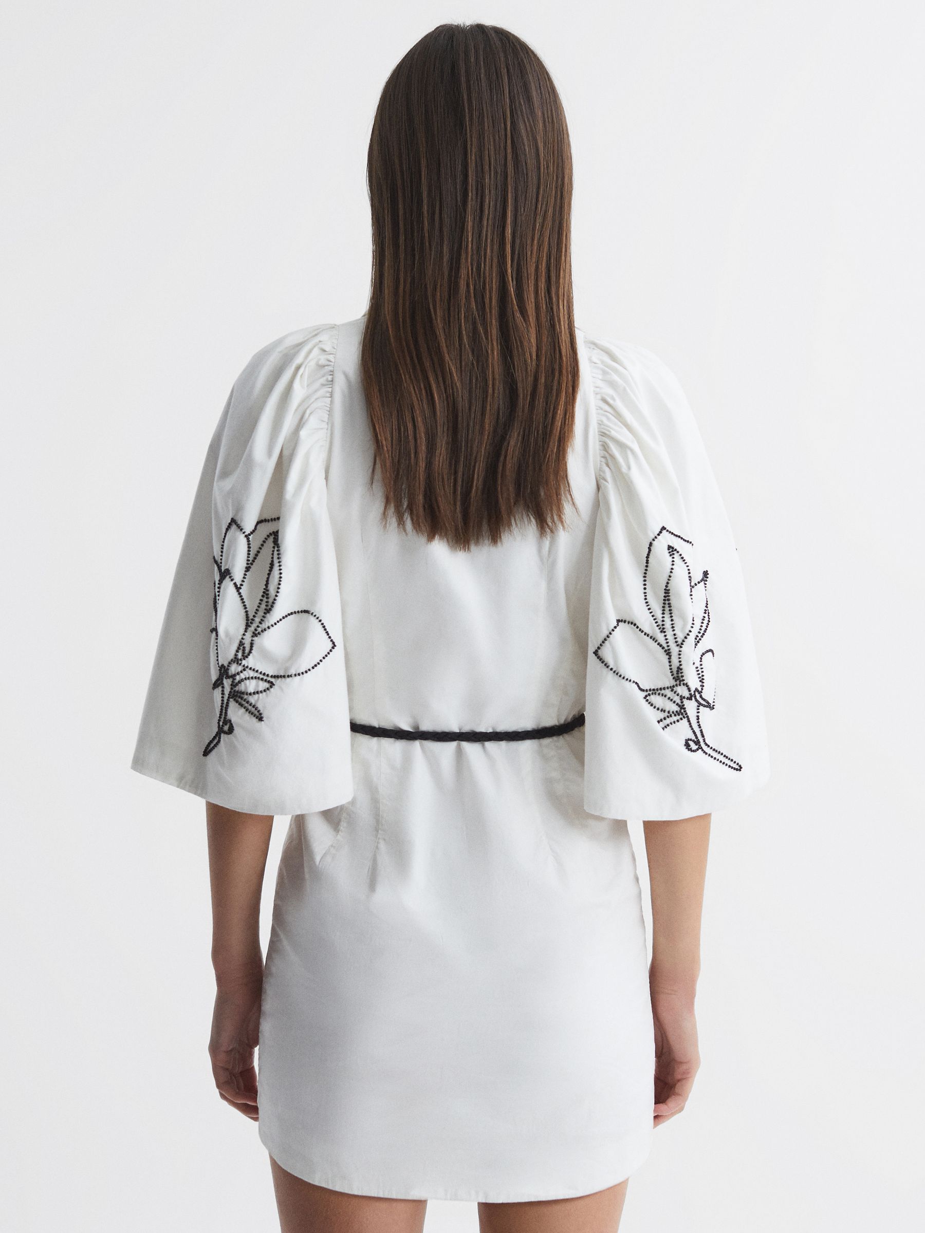 Joslin Beaded Cotton Shirt Mini Dress in White/Black - image 4