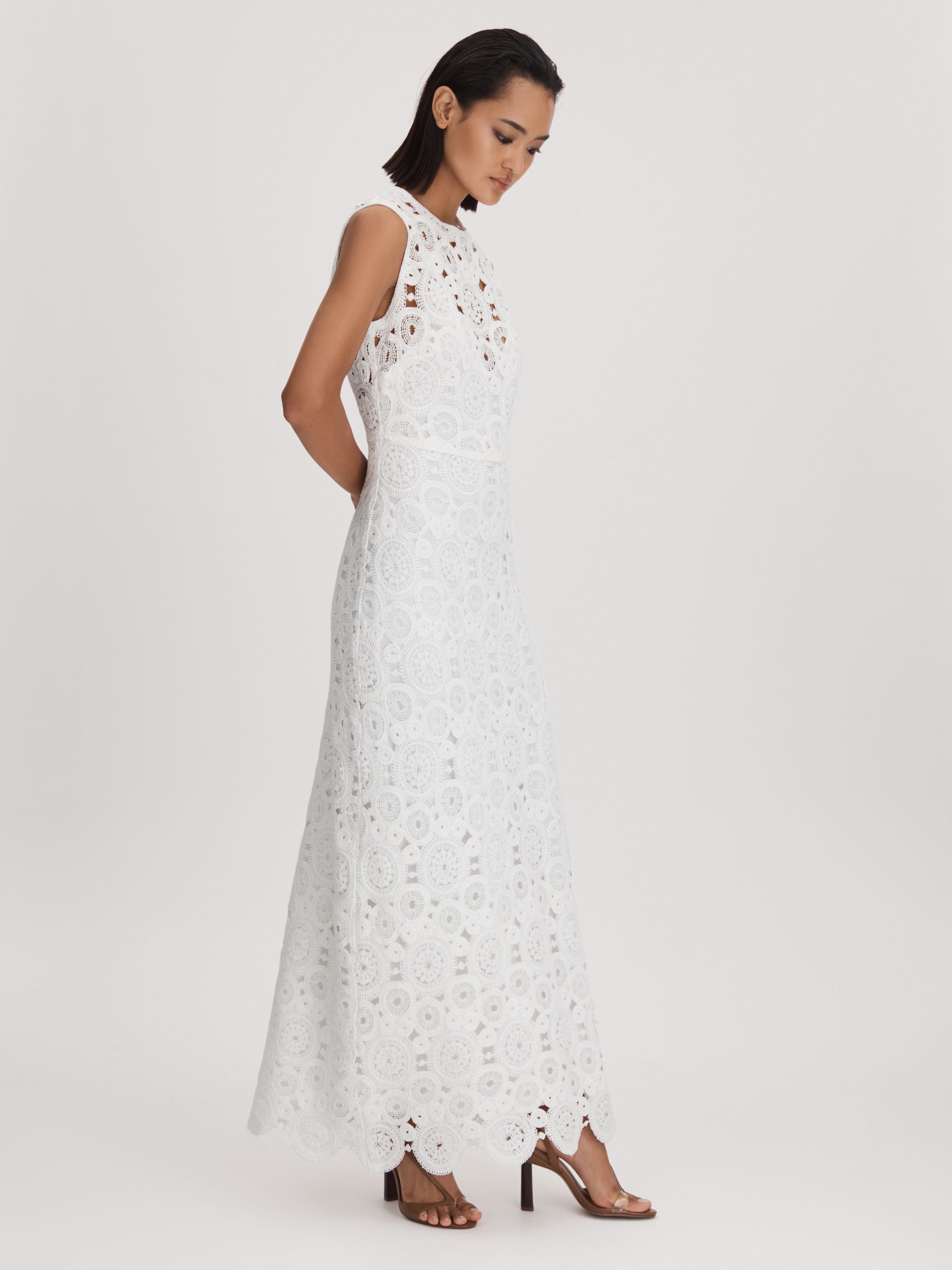 Leo Lin Fitted Crochet Midi Dress in Snow White - Image 1 of 5