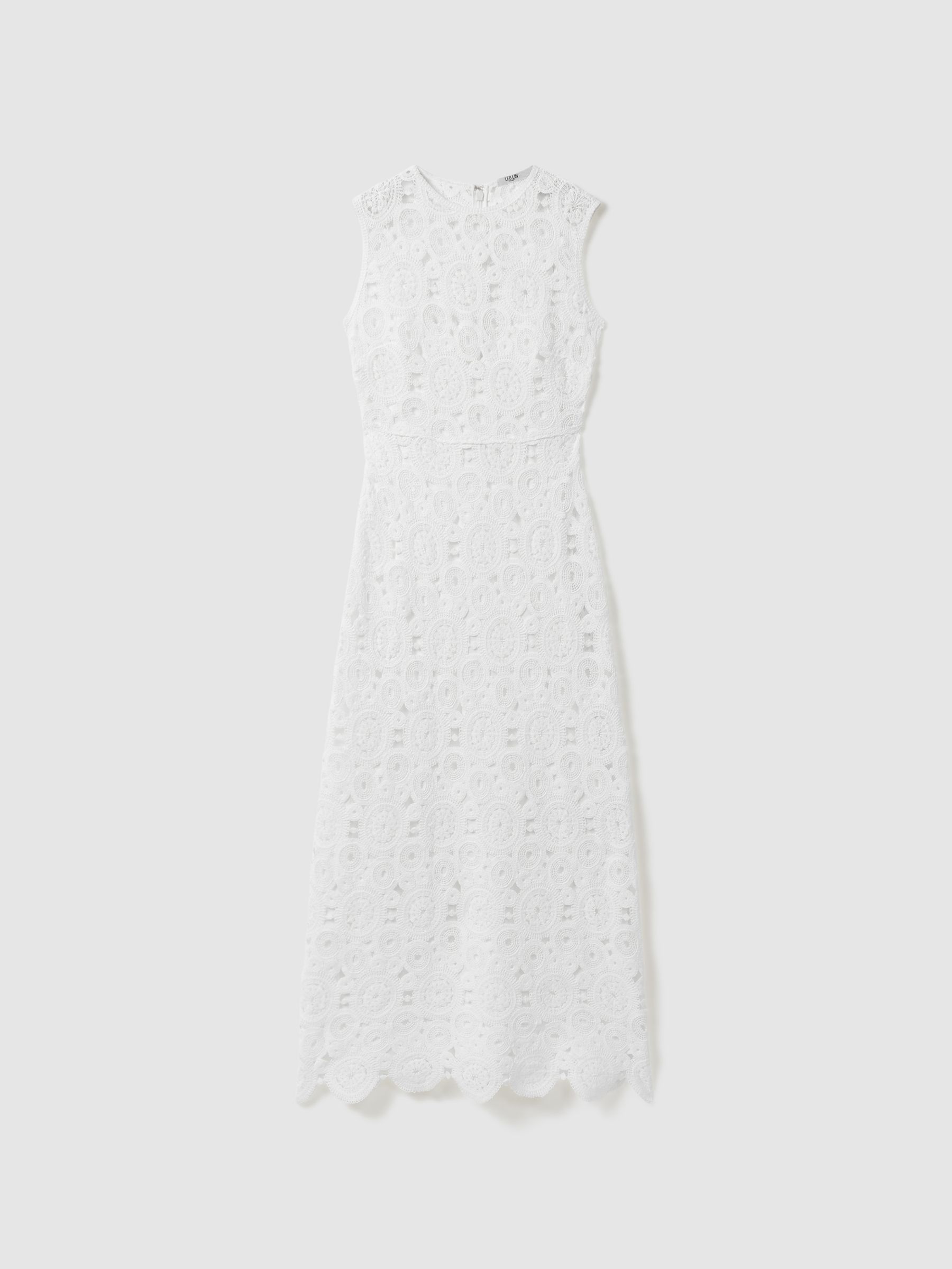 Leo Lin Fitted Crochet Midi Dress in Snow White - Image 2 of 5