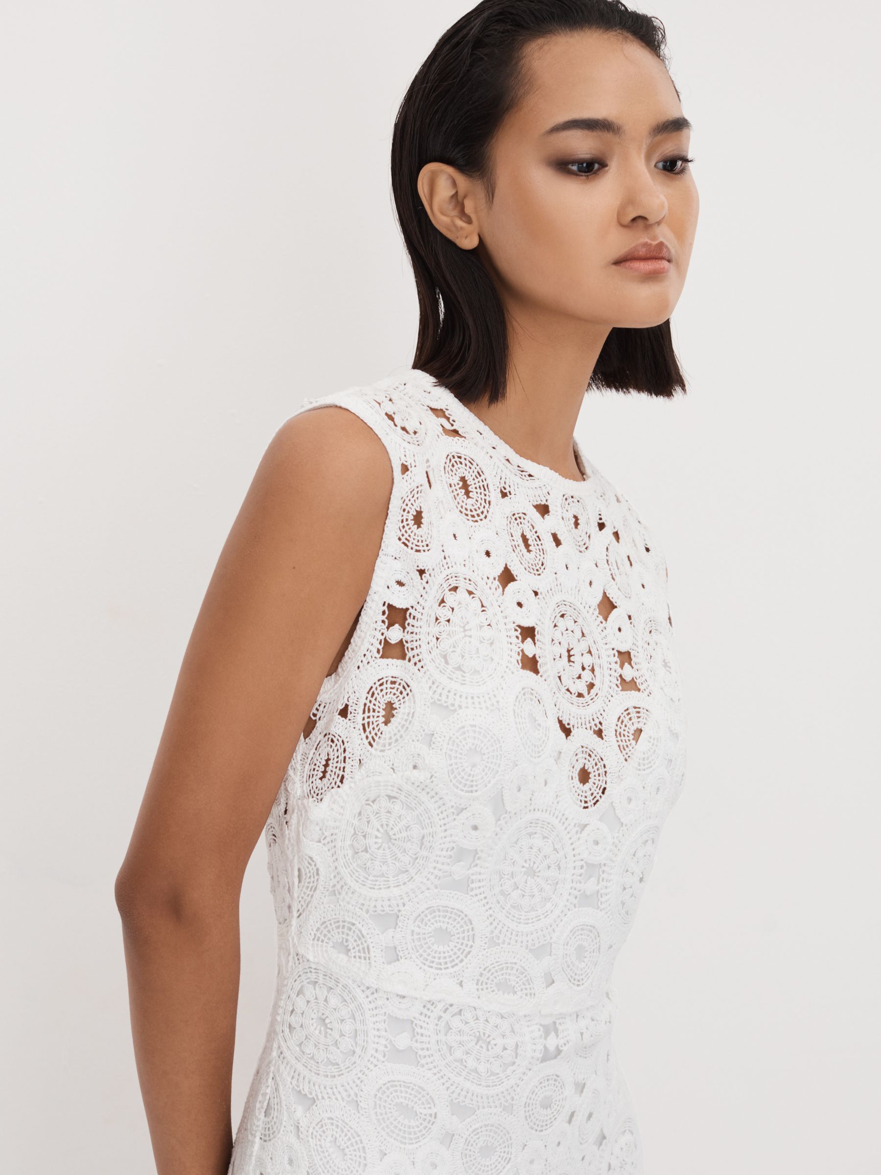 Leo Lin Fitted Crochet Midi Dress in Snow White - Image 3 of 5