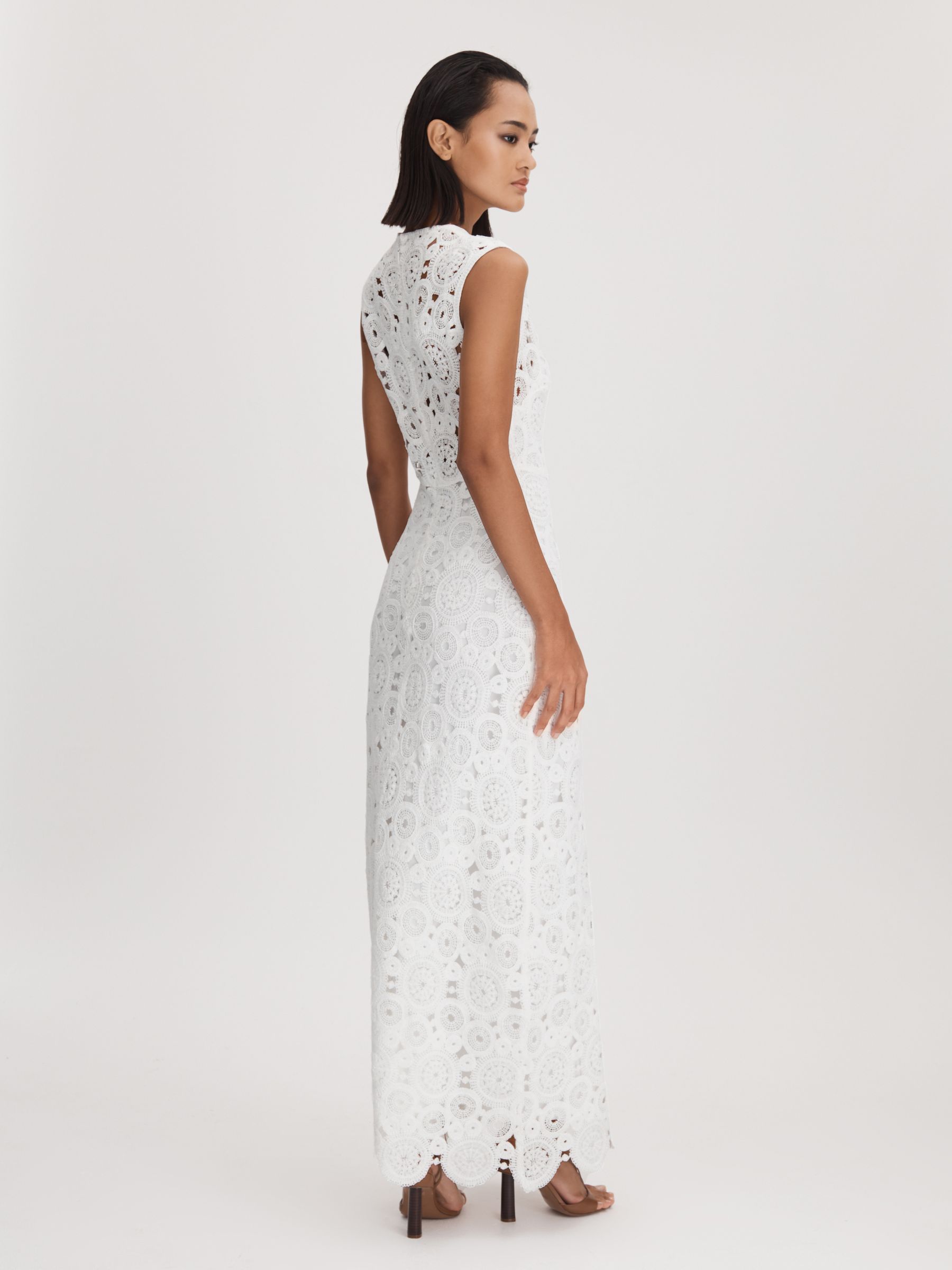 Leo Lin Fitted Crochet Midi Dress in Snow White - Image 4 of 5