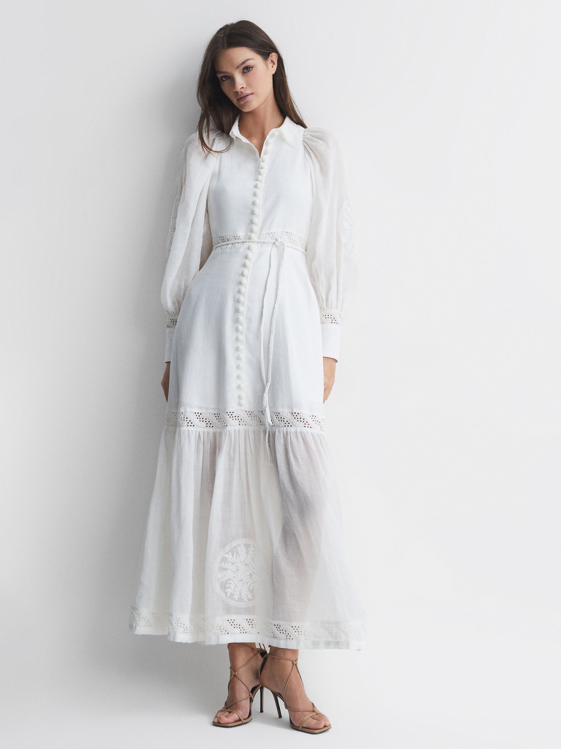 Joslin Linen Blouson Sleeve Maxi Dress in White - Image 1 of 6