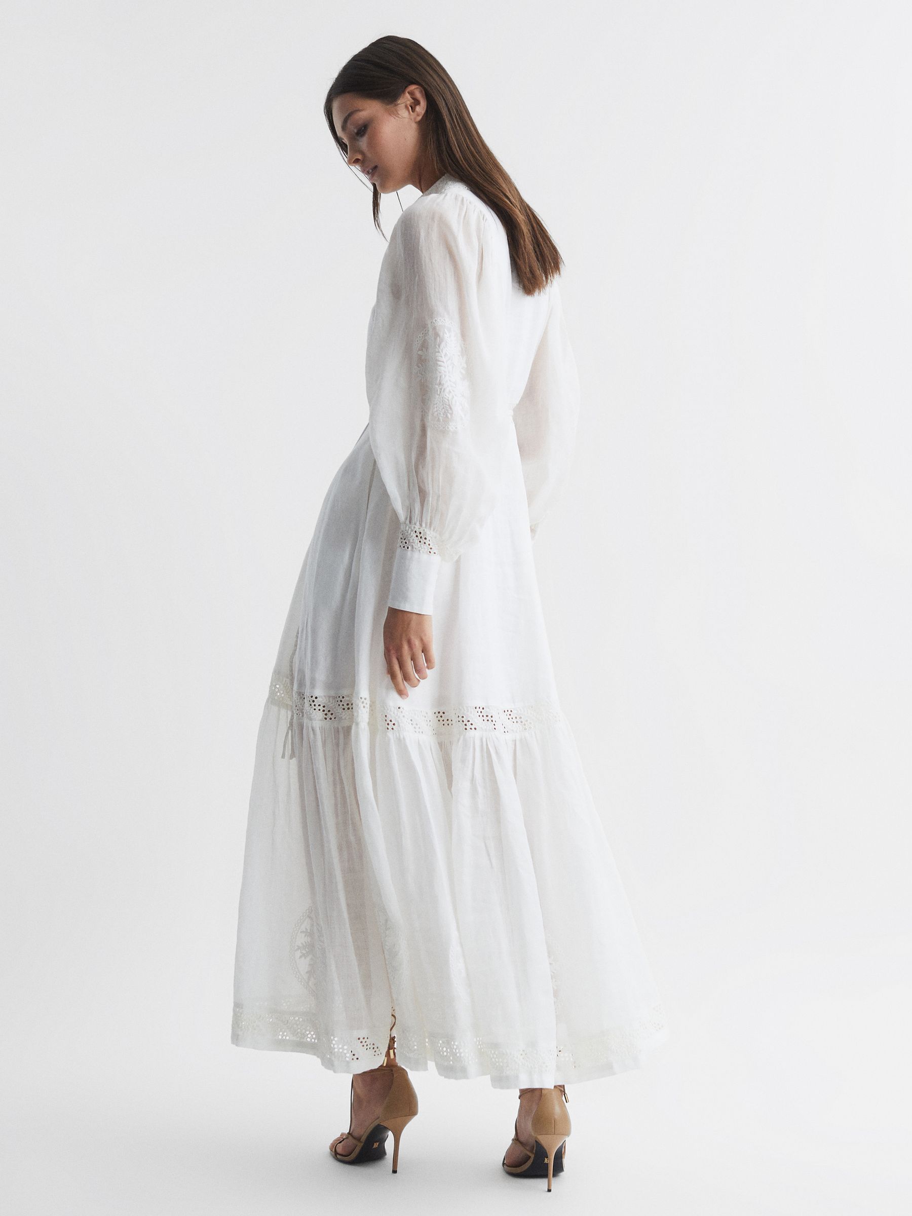 Joslin Linen Blouson Sleeve Maxi Dress in White - Image 4 of 6