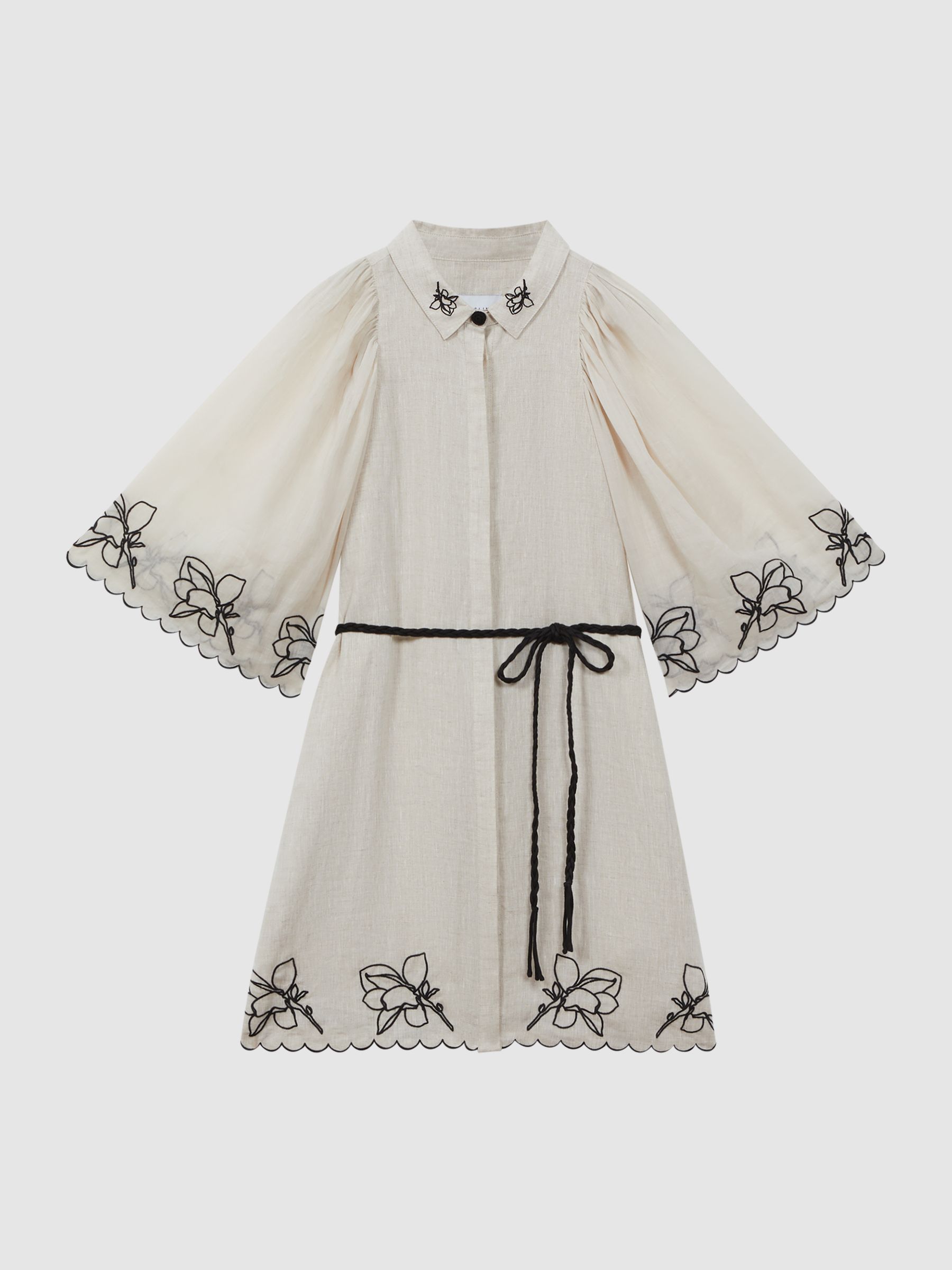 Joslin Embroidered Linen Shirt Mini Dress in Flax Black - Image 2 of 6