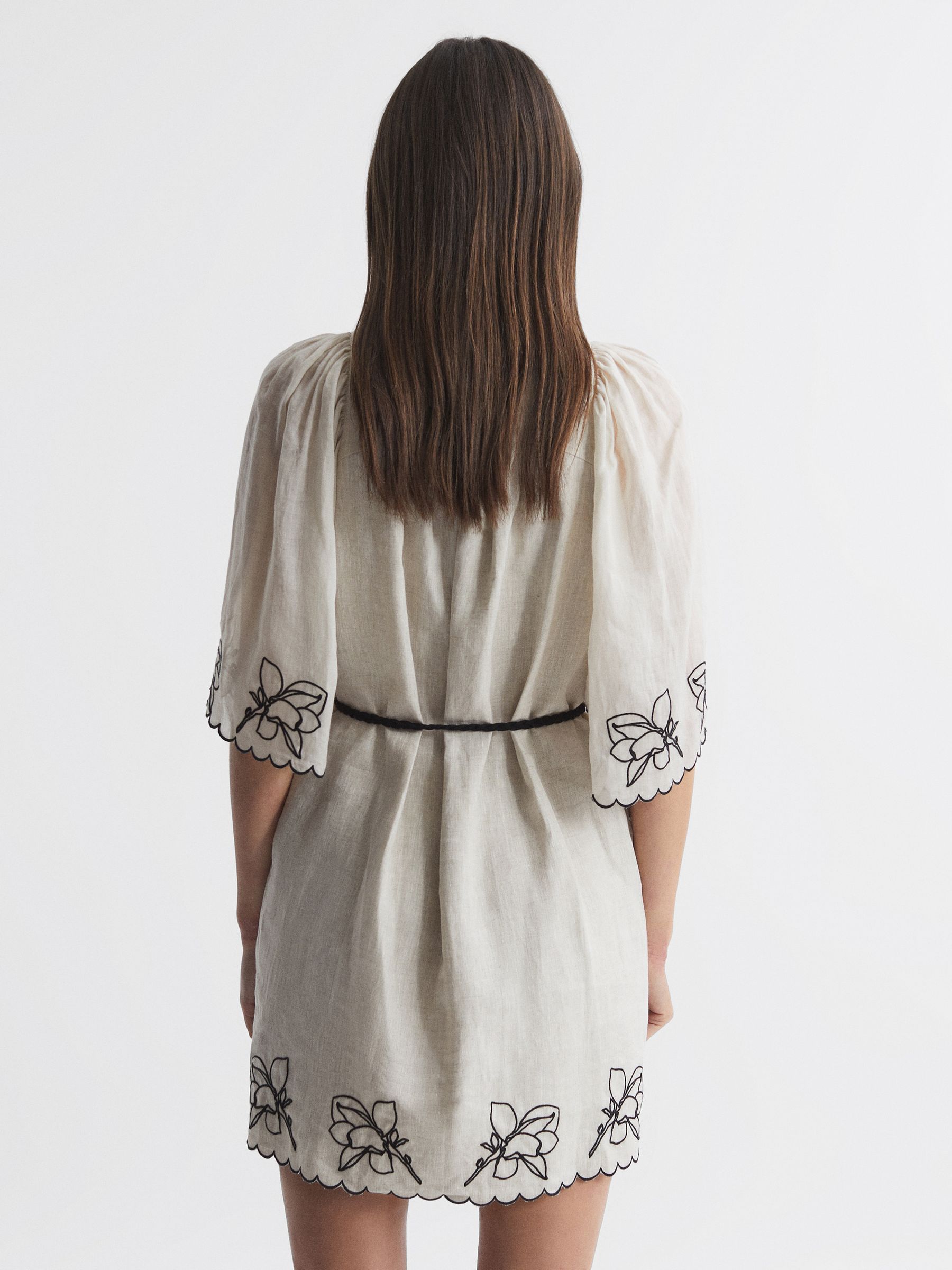 Joslin Embroidered Linen Shirt Mini Dress in Flax Black - Image 4 of 6