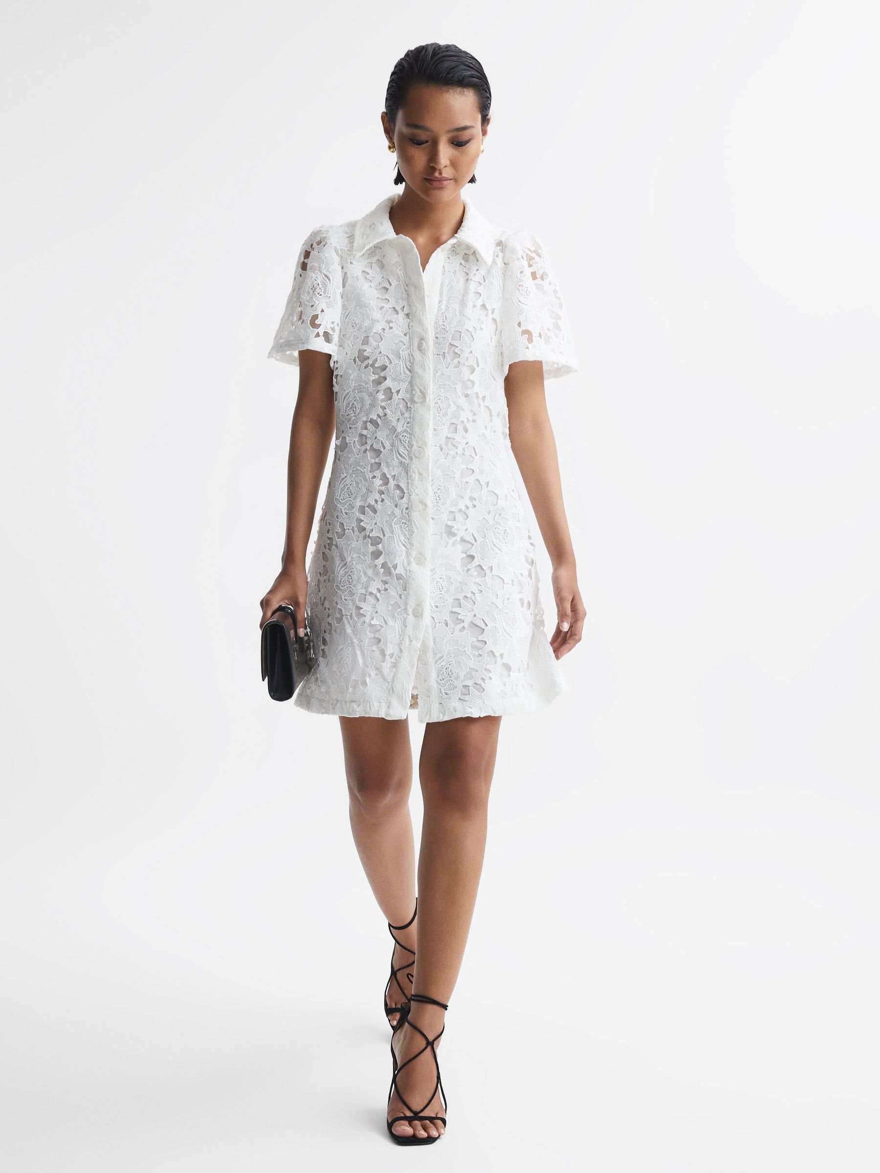 Leo Lin Lace Shirt Mini Dress in Snow White - Image 1 of 5