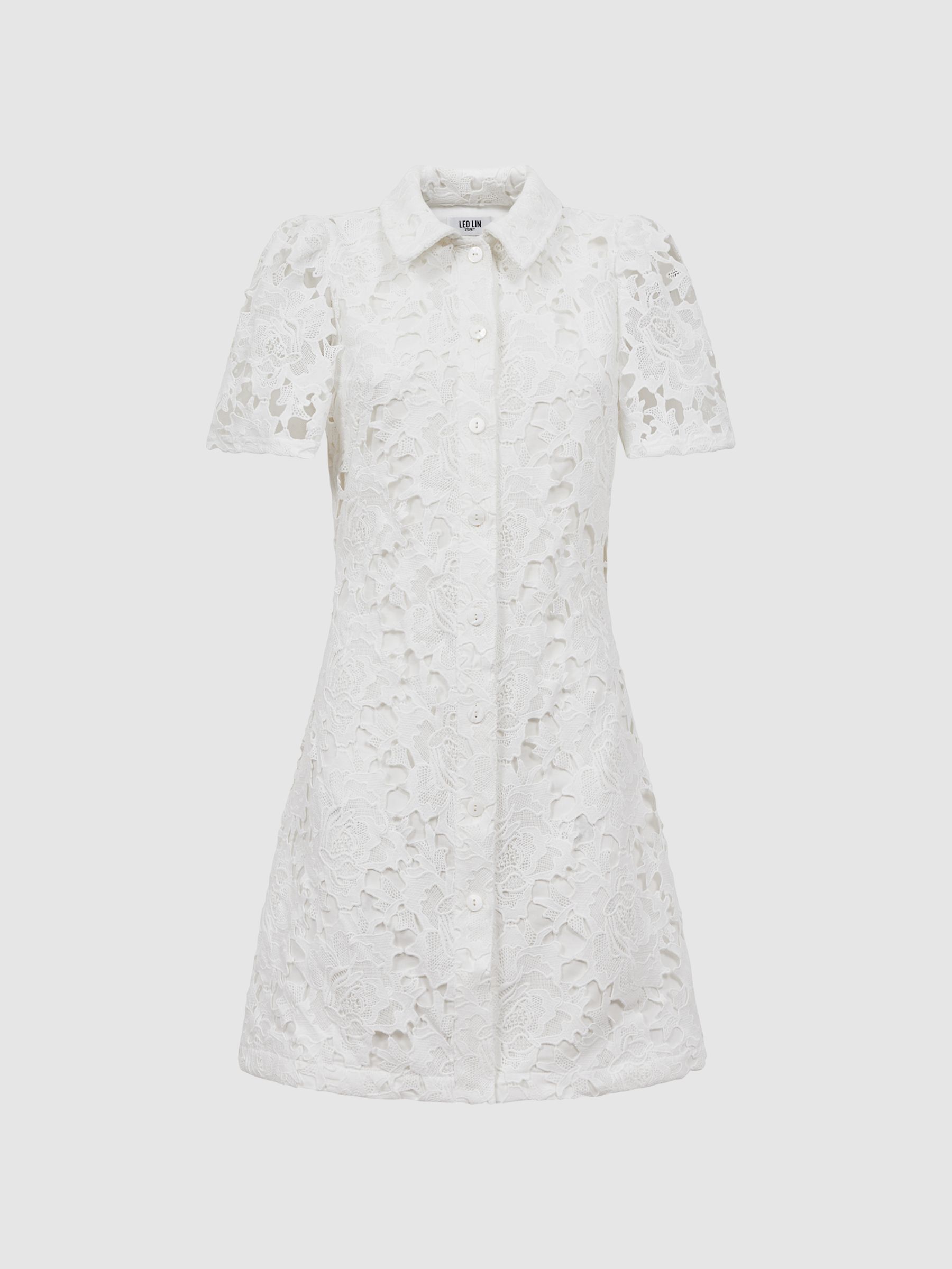 Leo Lin Lace Shirt Mini Dress in Snow White - Image 2 of 5