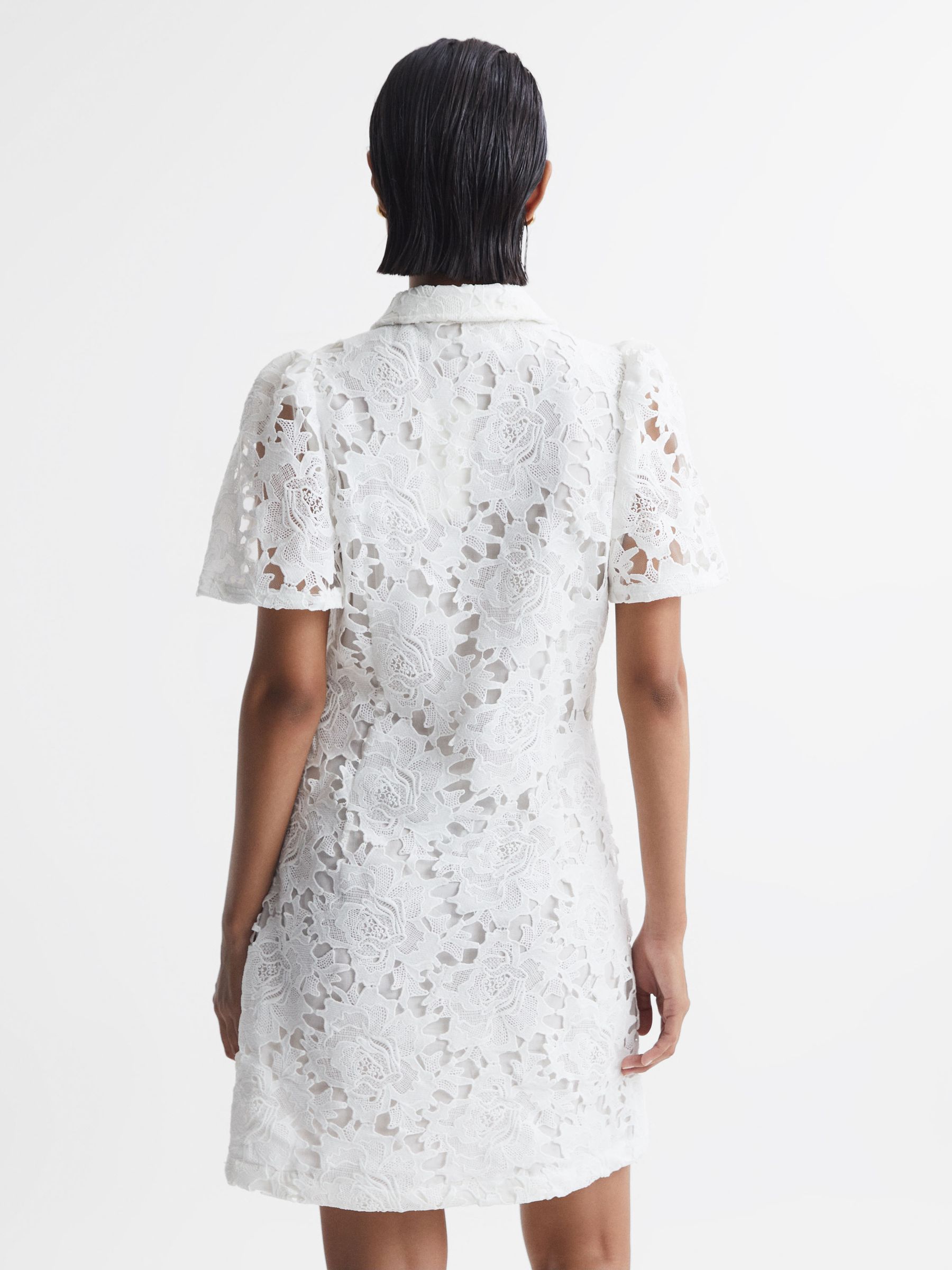 Leo Lin Lace Shirt Mini Dress in Snow White - Image 4 of 5
