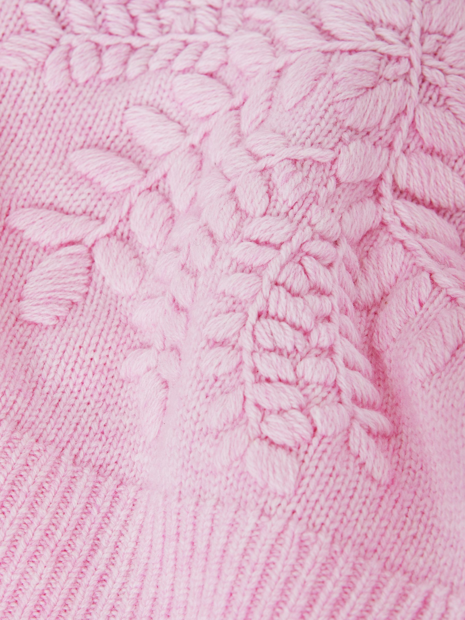 Joslin Embroidered Wool Funnel Neck Jumper in Dahlia Pink Marle - Image 6 of 6