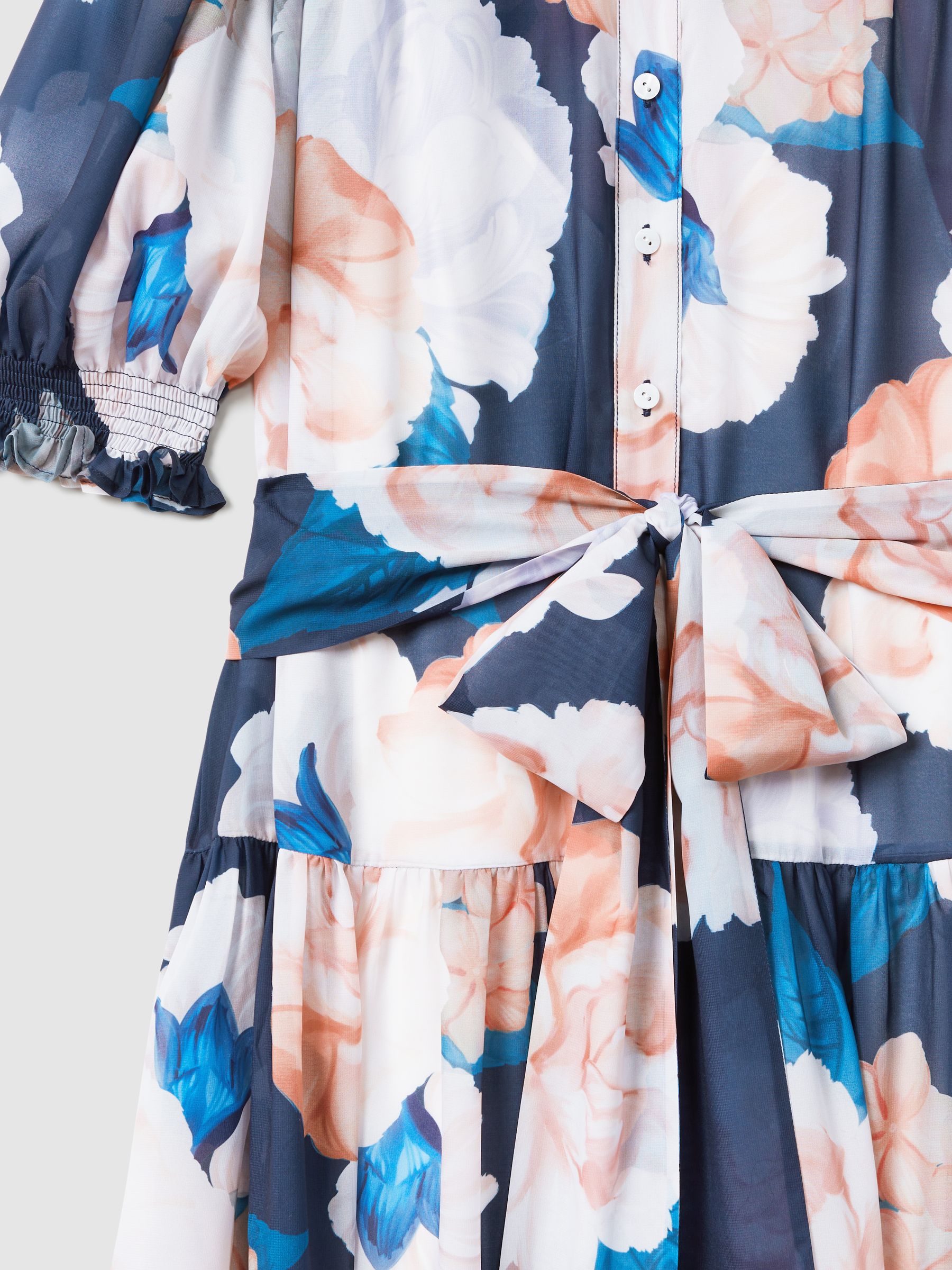 Leo Lin Printed Bishop Sleeve Midi Dress in Rosebud Print Navy - Image 5 of 5