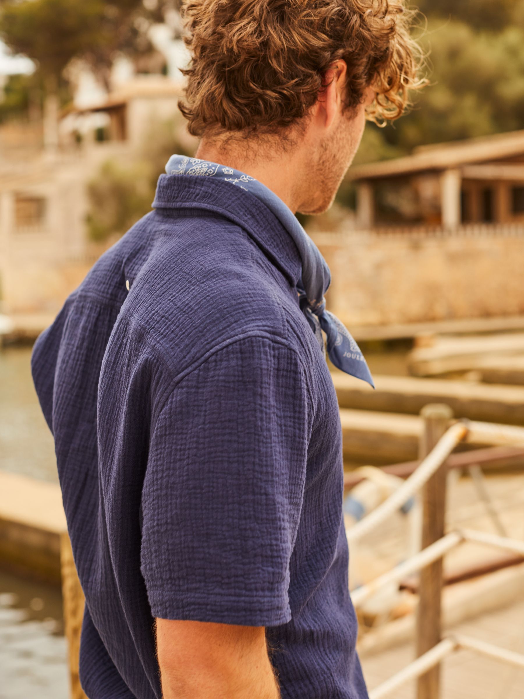 Cheesecloth Navy Blue Popover Short Sleeve Shirt - Image 2 of 9
