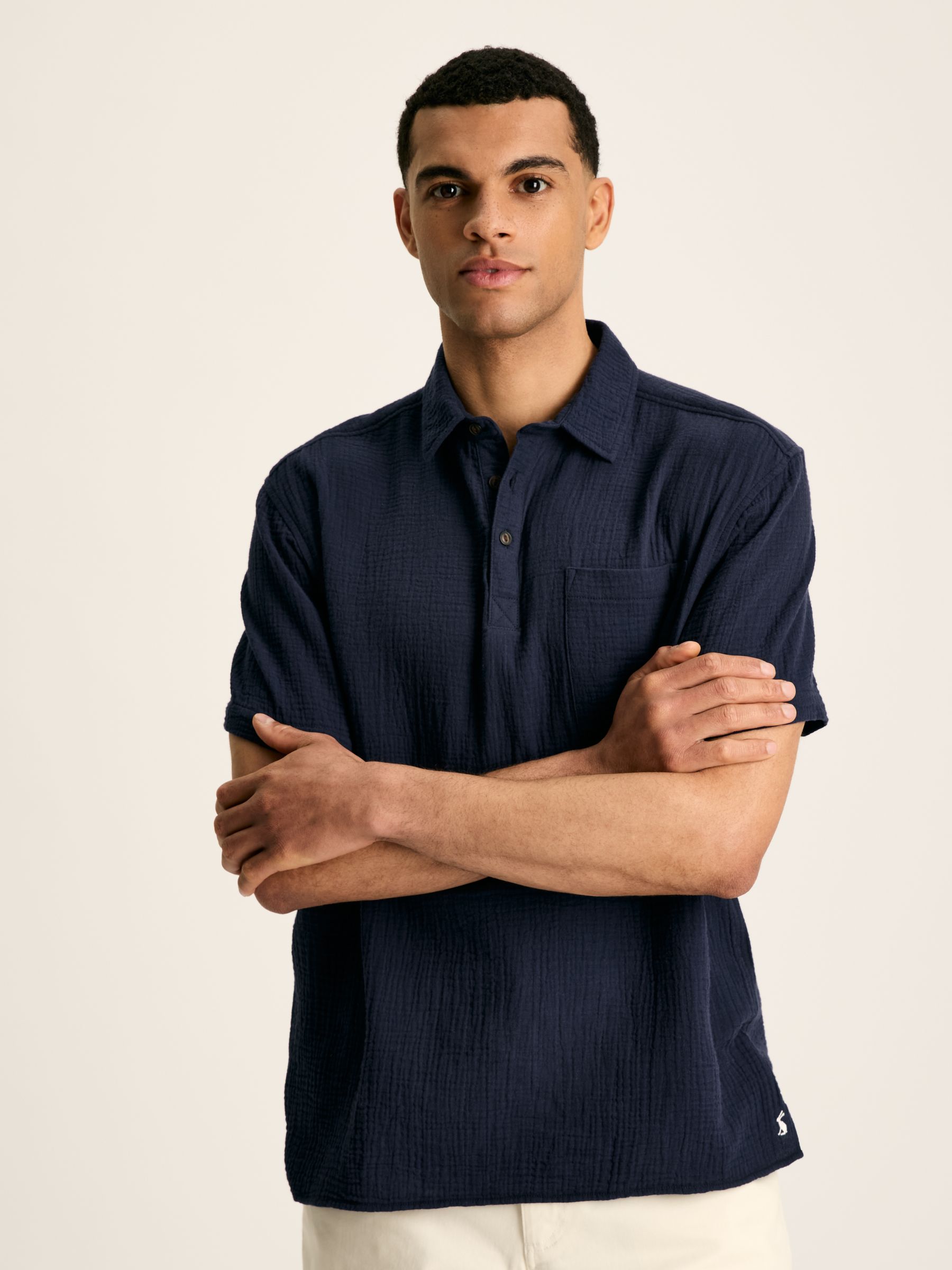 Cheesecloth Navy Blue Popover Short Sleeve Shirt - Image 3 of 9