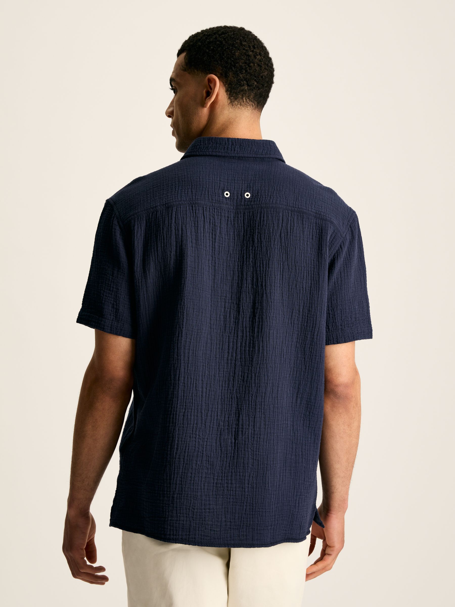 Cheesecloth Navy Blue Popover Short Sleeve Shirt - Image 4 of 9