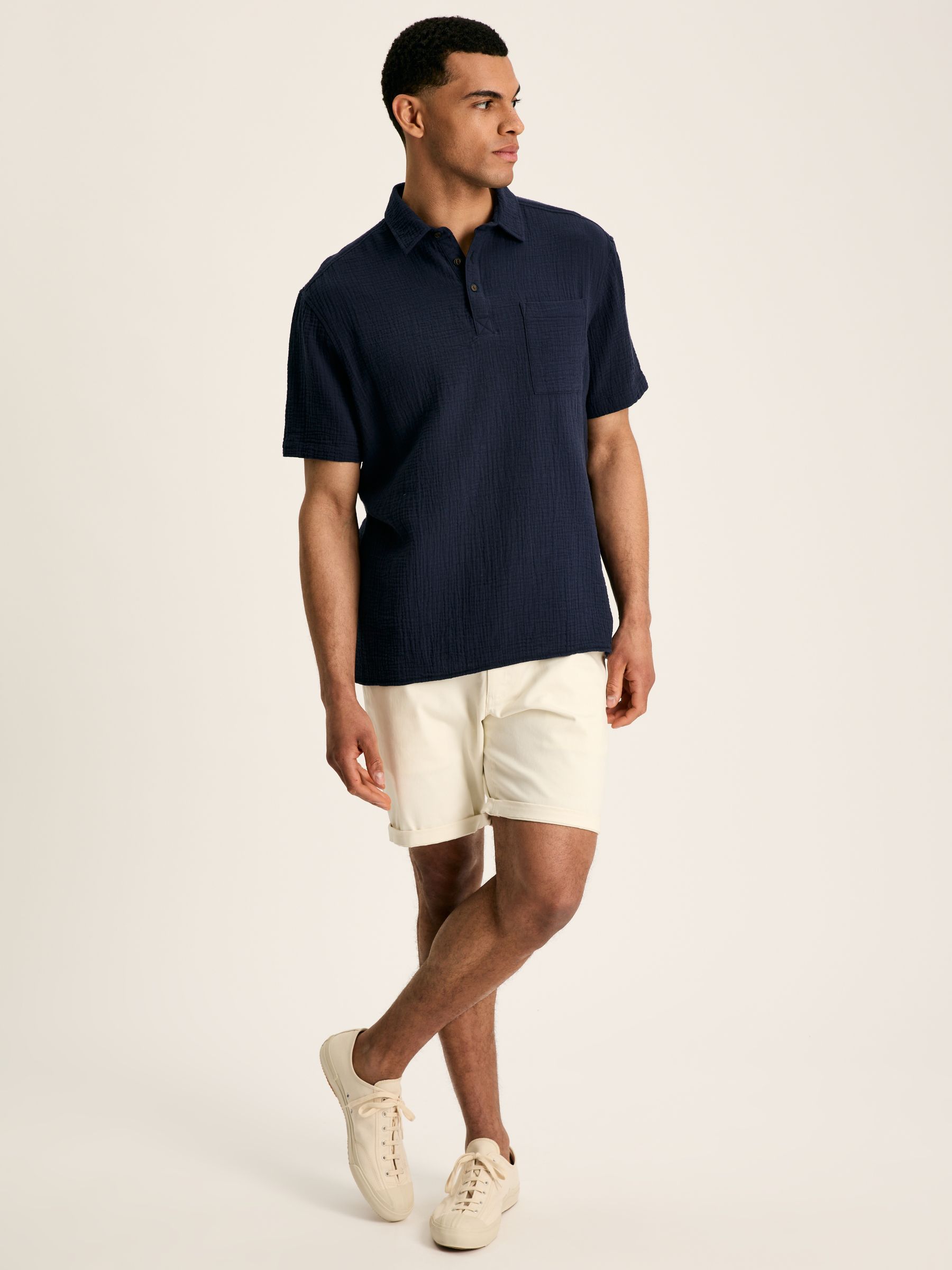 Cheesecloth Navy Blue Popover Short Sleeve Shirt - Image 5 of 9
