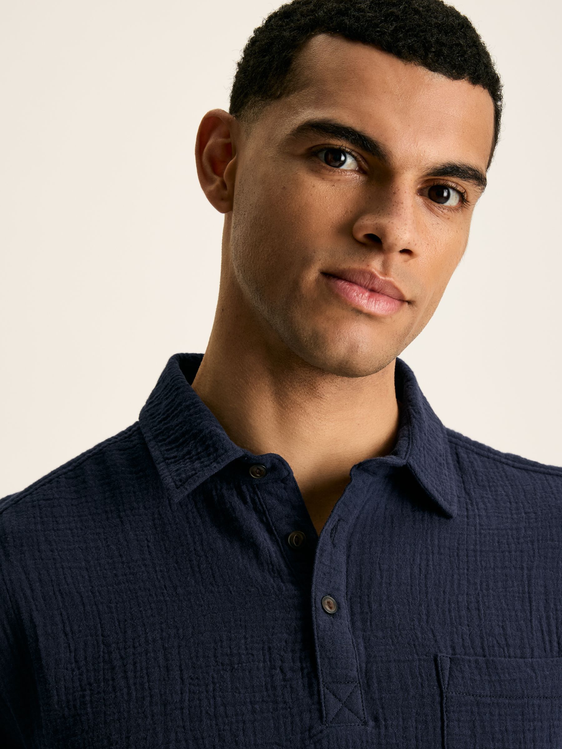 Cheesecloth Navy Blue Popover Short Sleeve Shirt - Image 6 of 9